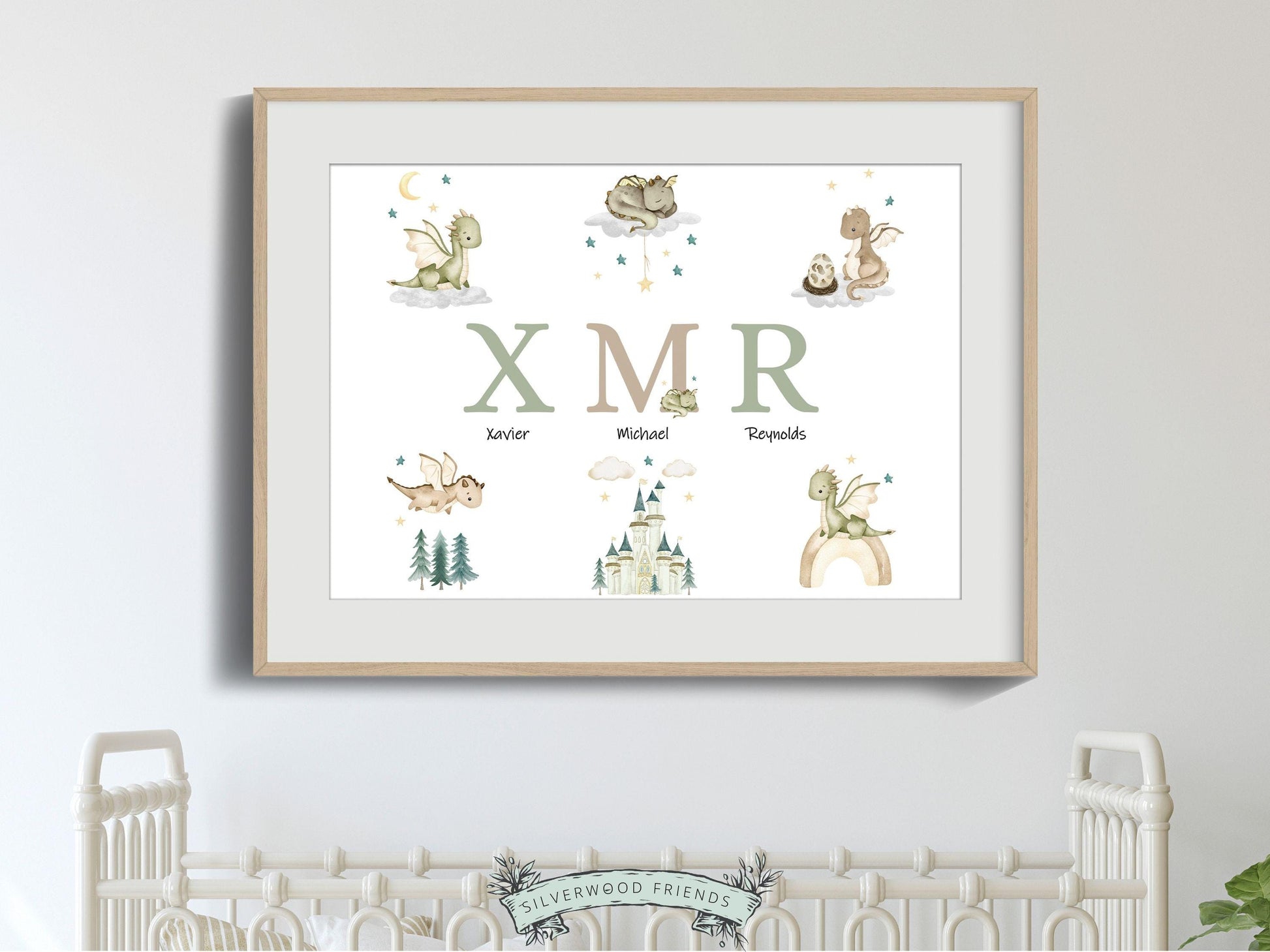 Baby Dragon Nursery Print, Baby Dragon Nursery Decor, Custom Dragon Baby Name Nursery Wall Art Print , Personalized Fairytale Digital Print