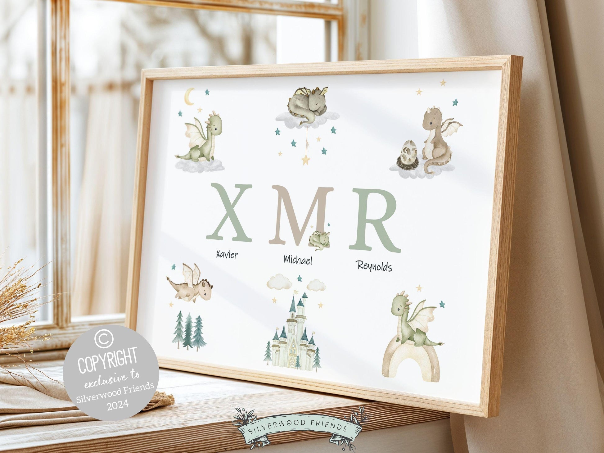 Baby Dragon Nursery Print, Baby Dragon Nursery Decor, Custom Dragon Baby Name Nursery Wall Art Print , Personalized Fairytale Digital Print