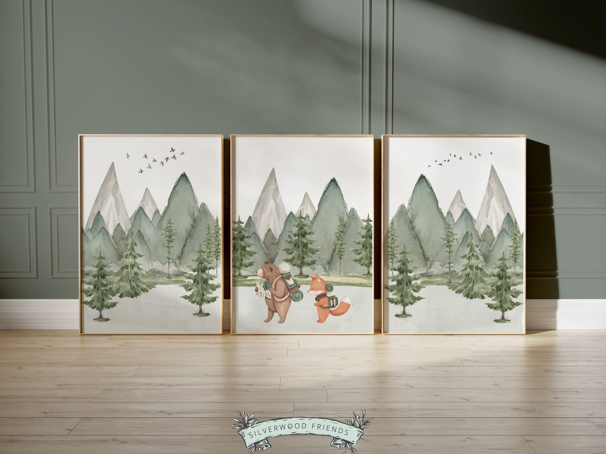 Hiking Camping Nursery Prints, Forest Bear Nursery Decor, Bear Nursery Print Green Mountain Adventure Wall Art Baby Room Decor Digital Print