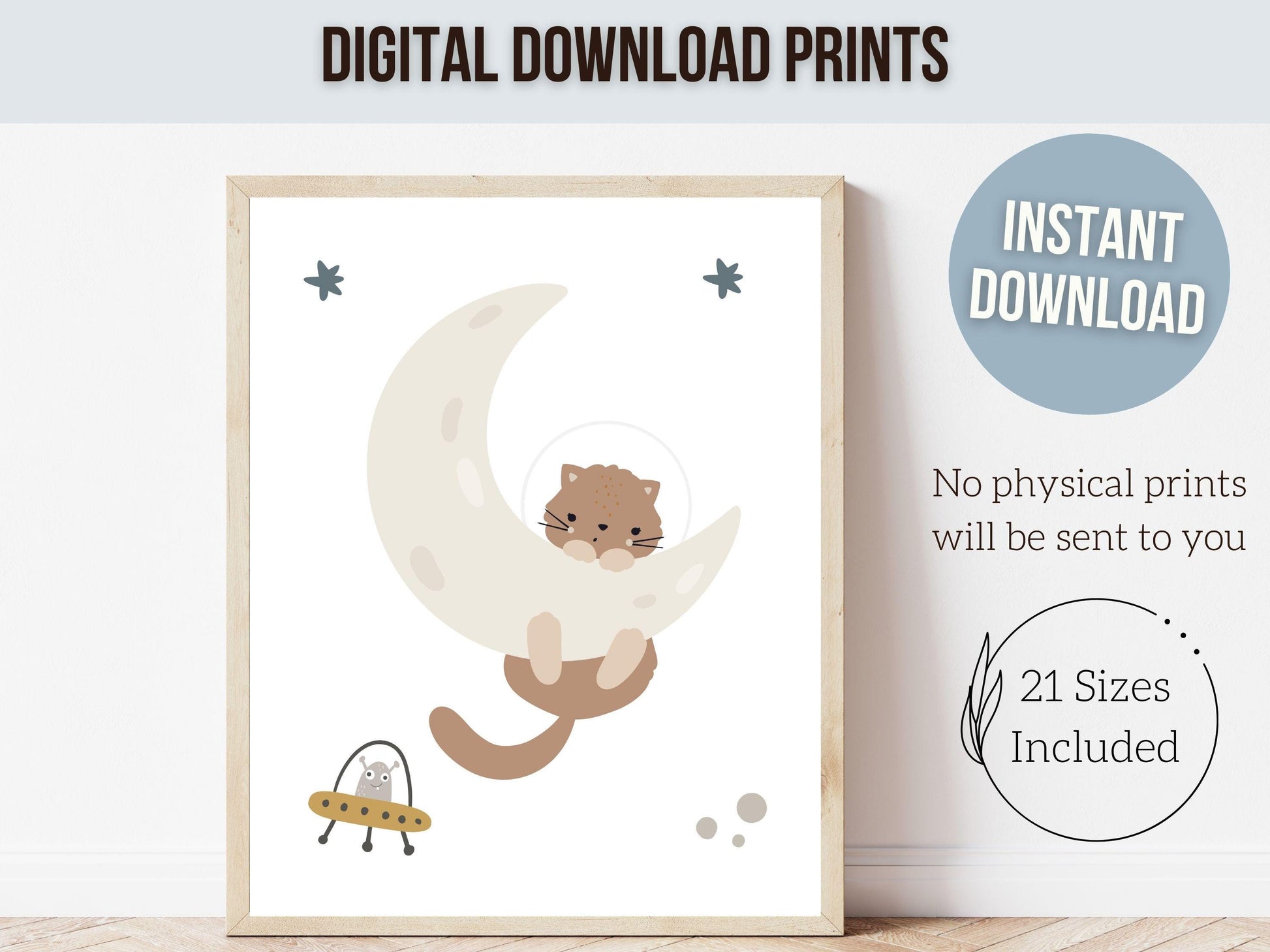 Space Nursery Prints, Space Themed Nursery Decor, Space Nursery Wall Art, Baby Girl Space Cat Nursery Print, Astronaut Animals Digital Print