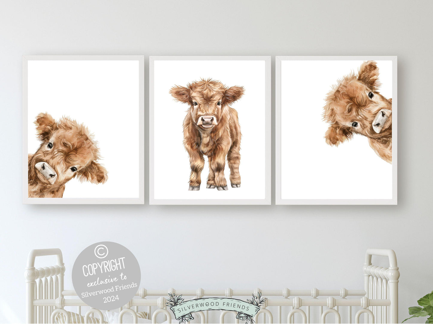 Peeking Highland Cow Nursery Print, Highland Cow Nursery Decor, Highland Cow Gift Kids Farm Bedroom Wall Decor, Watercolor Cow Digital Print