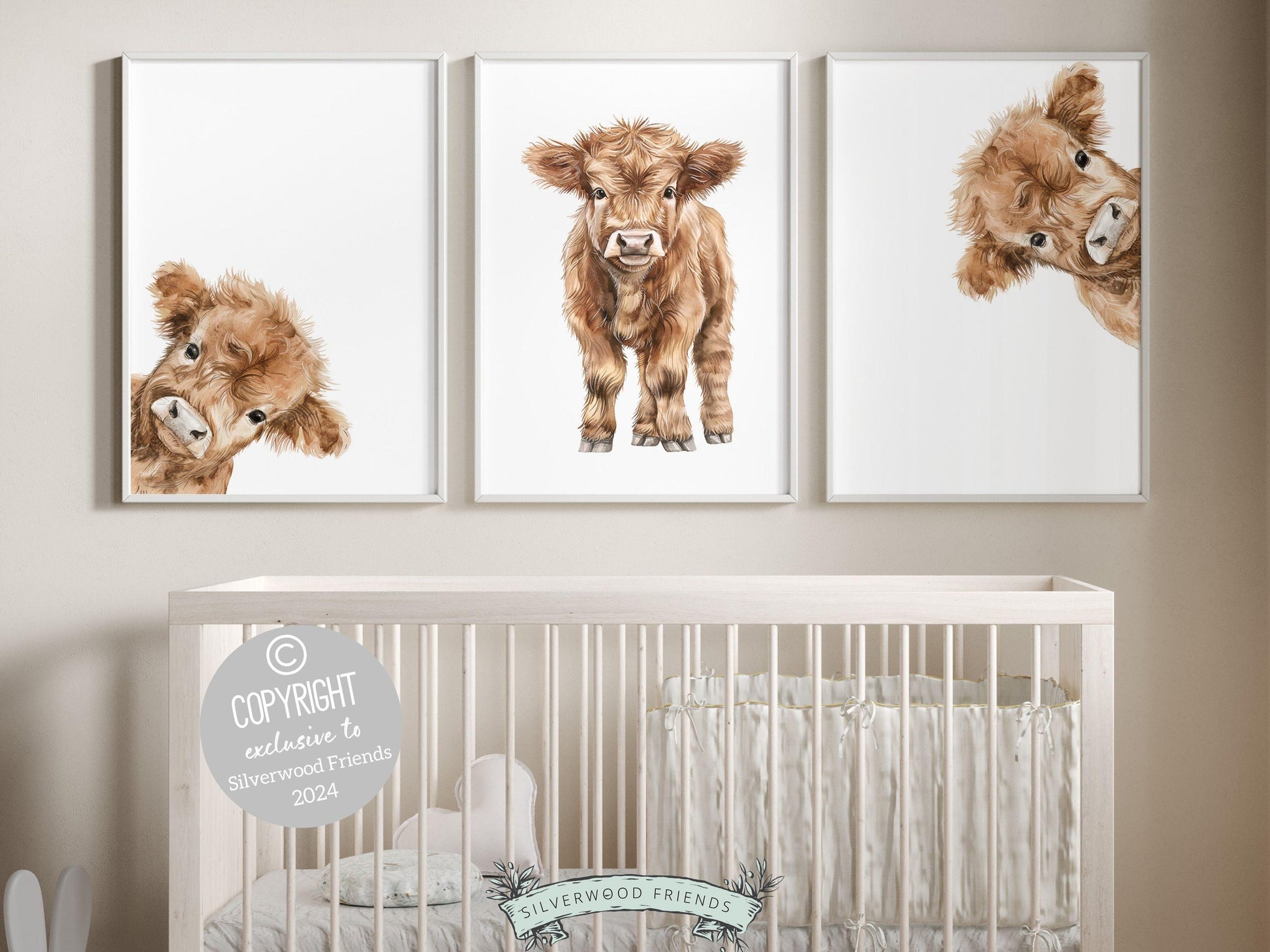 Peeking Highland Cow Nursery Print, Highland Cow Nursery Decor, Highland Cow Gift Kids Farm Bedroom Wall Decor, Watercolor Cow Digital Print