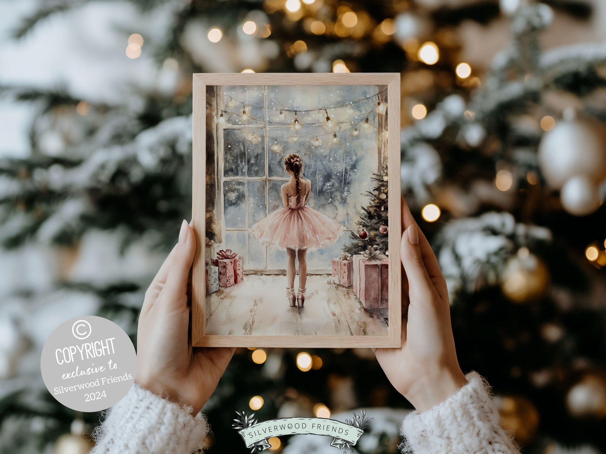 Ballerina Christmas Print, Ballet Nursery Decor Print, Festive Christmas Printable Wall Art, Seasonal Holiday Decor, Xmas Tree Digital Print
