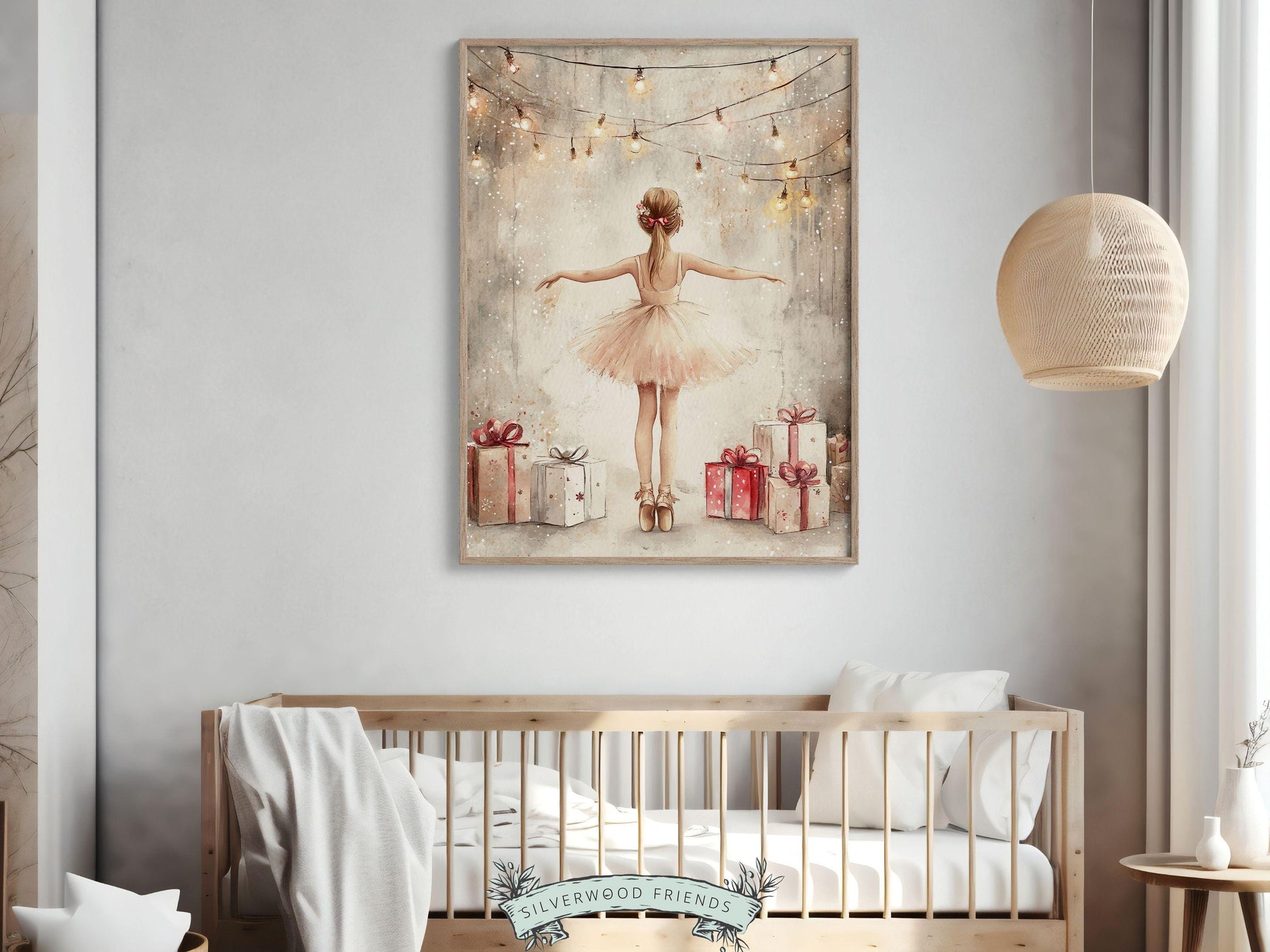 Ballerina Christmas Print, Ballet Nursery Decor Print, Festive Christmas Printable Wall Art, Seasonal Holiday Decor, Xmas Tree Digital Print