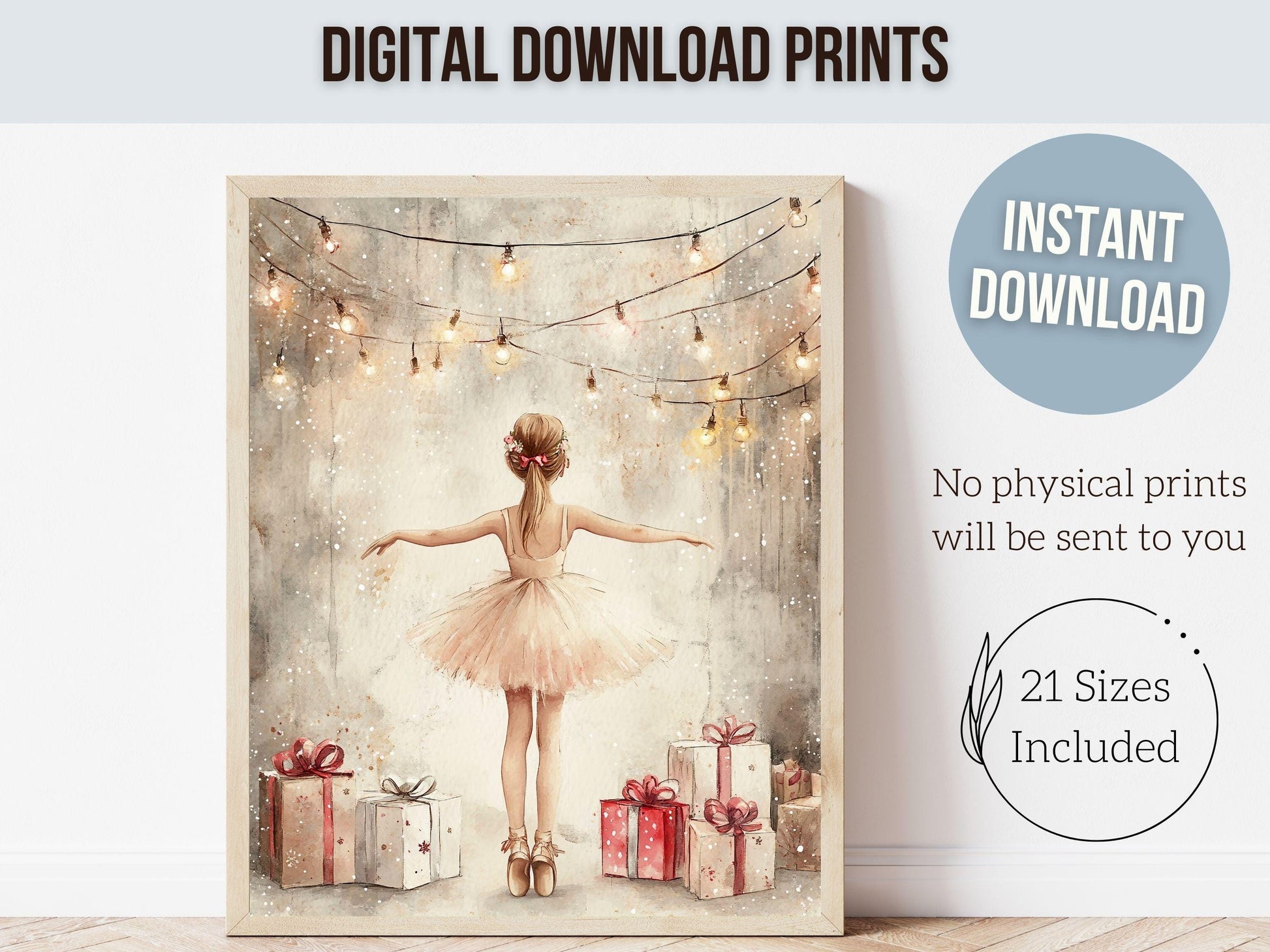 Ballerina Christmas Print, Ballet Nursery Decor Print, Festive Christmas Printable Wall Art, Seasonal Holiday Decor, Xmas Tree Digital Print