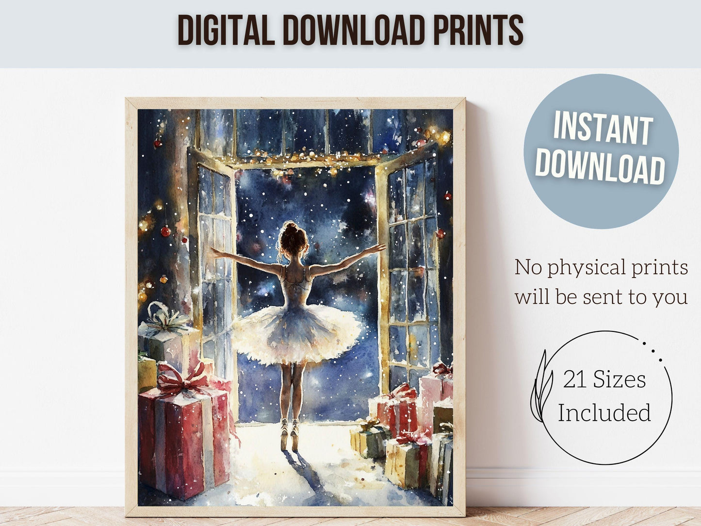 Ballerina Christmas Print, Ballet Nursery Decor Print, Festive Christmas Printable Wall Art, Seasonal Holiday Xmas Decor Gift Digital Print