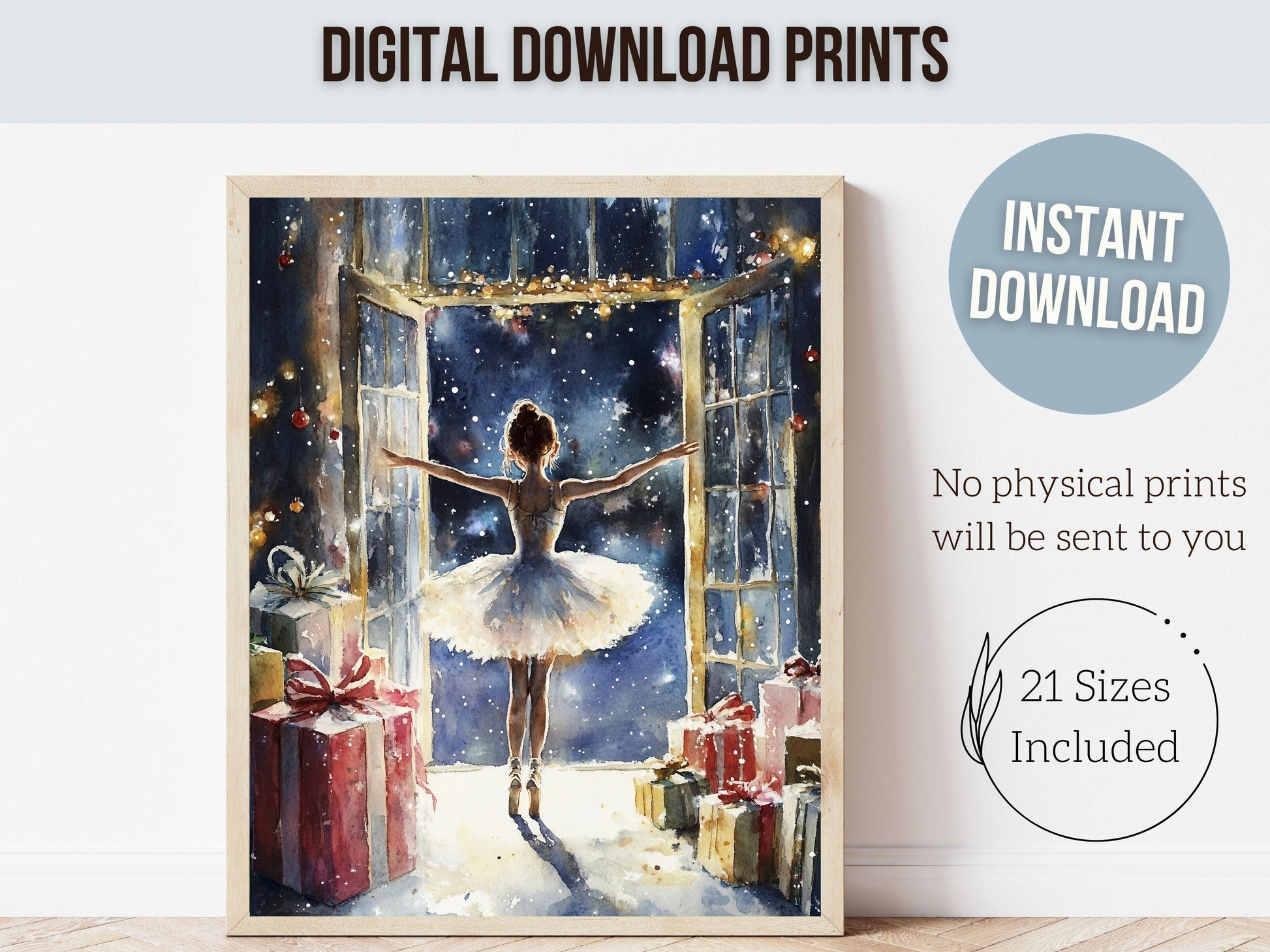 Ballerina Christmas Print, Ballet Nursery Decor Print, Festive Christmas Printable Wall Art, Seasonal Holiday Xmas Decor Gift Digital Print