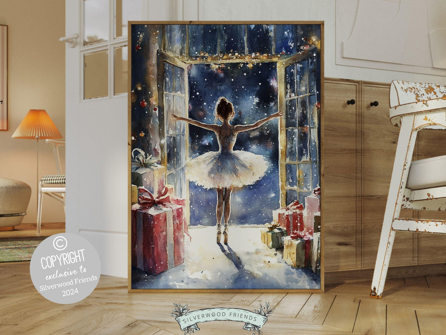 Ballerina Christmas Print, Ballet Nursery Decor Print, Festive Christmas Printable Wall Art, Seasonal Holiday Xmas Decor Gift Digital Print