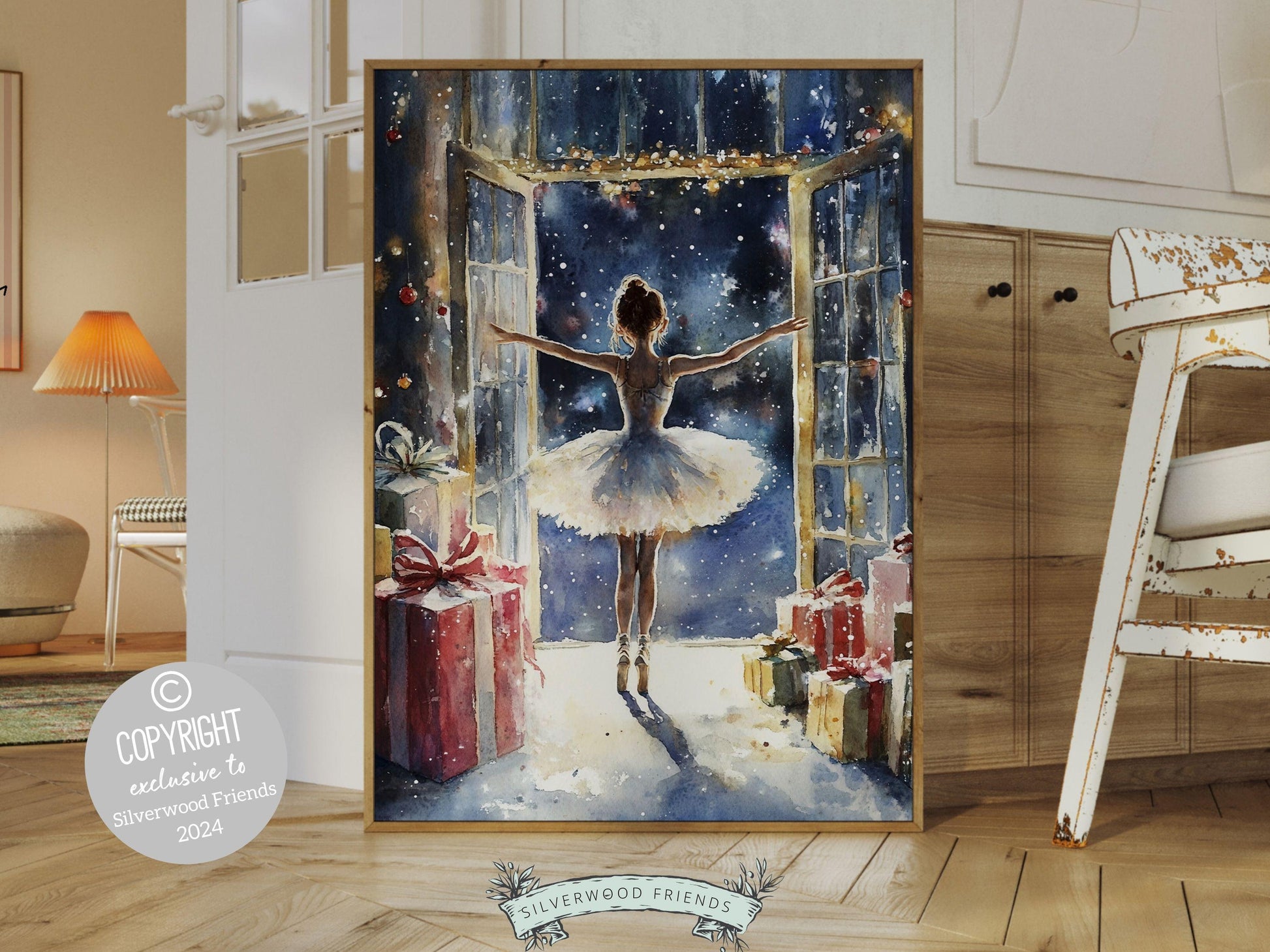 Ballerina Christmas Print, Ballet Nursery Decor Print, Festive Christmas Printable Wall Art, Seasonal Holiday Xmas Decor Gift Digital Print