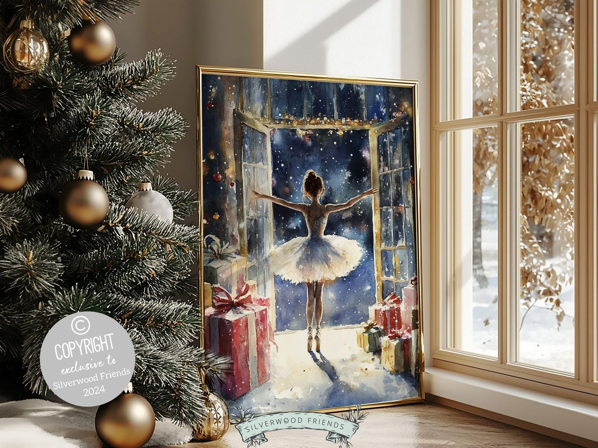 Ballerina Christmas Print, Ballet Nursery Decor Print, Festive Christmas Printable Wall Art, Seasonal Holiday Xmas Decor Gift Digital Print