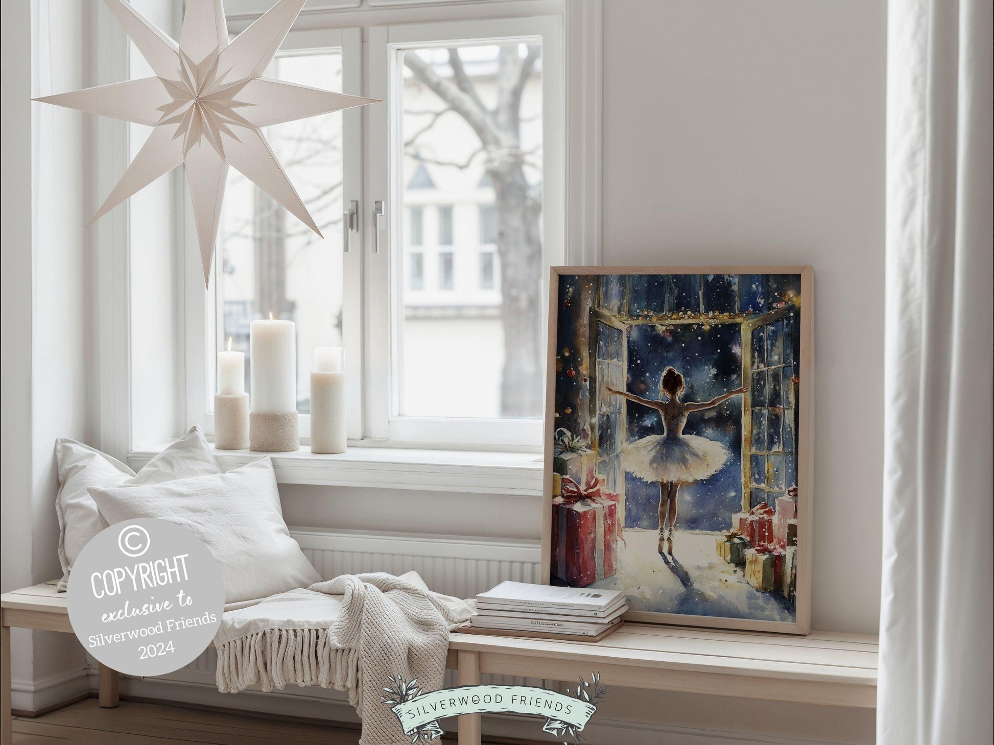 Ballerina Christmas Print, Ballet Nursery Decor Print, Festive Christmas Printable Wall Art, Seasonal Holiday Xmas Decor Gift Digital Print
