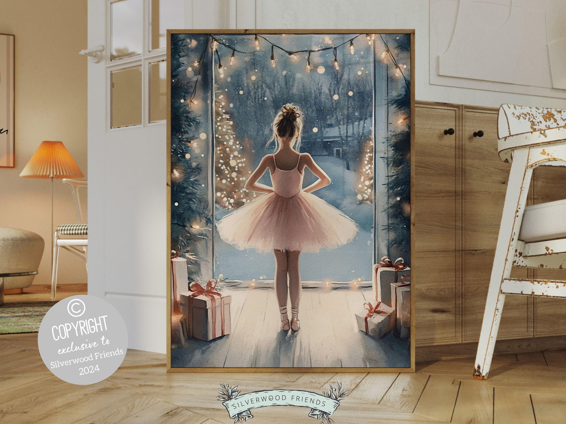 Ballerina Christmas Print, Ballet Dancer Nursery Decor Print, Festive Christmas Printable Wall Art,Seasonal Holiday Xmas Decor Digital Print