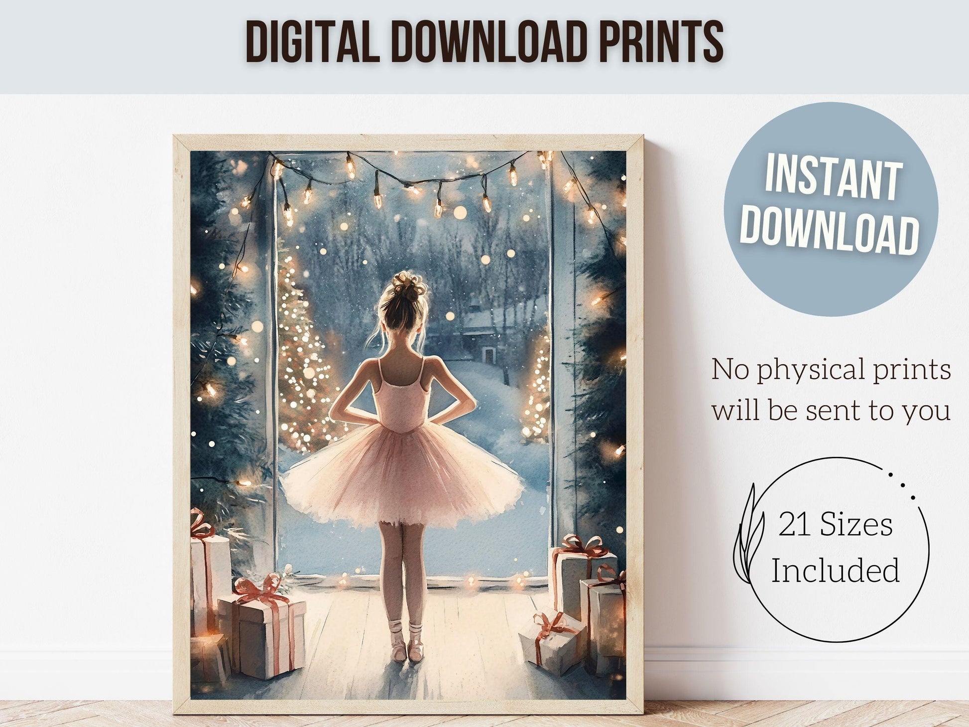Ballerina Christmas Print, Ballet Dancer Nursery Decor Print, Festive Christmas Printable Wall Art,Seasonal Holiday Xmas Decor Digital Print