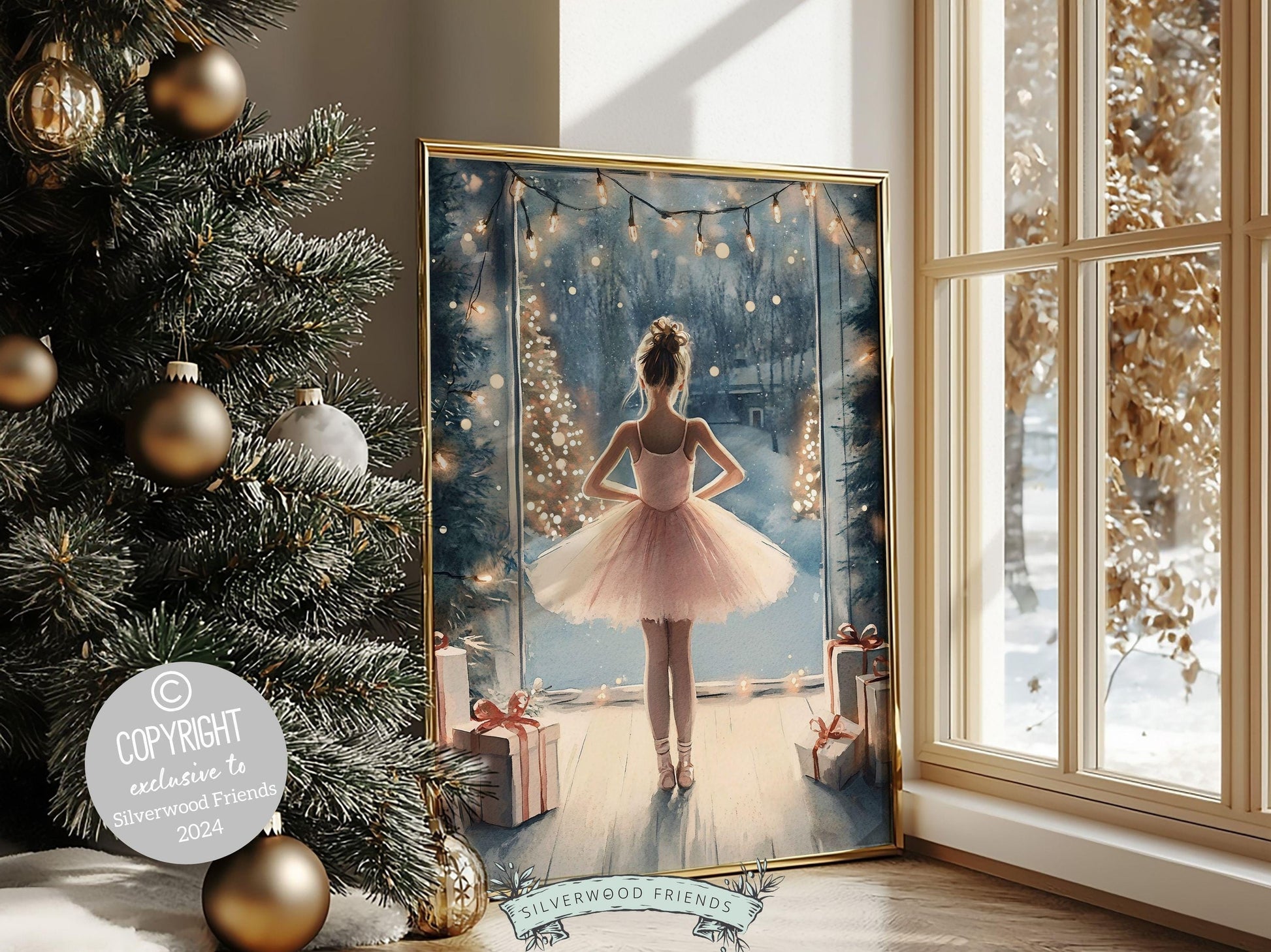 Ballerina Christmas Print, Ballet Dancer Nursery Decor Print, Festive Christmas Printable Wall Art,Seasonal Holiday Xmas Decor Digital Print