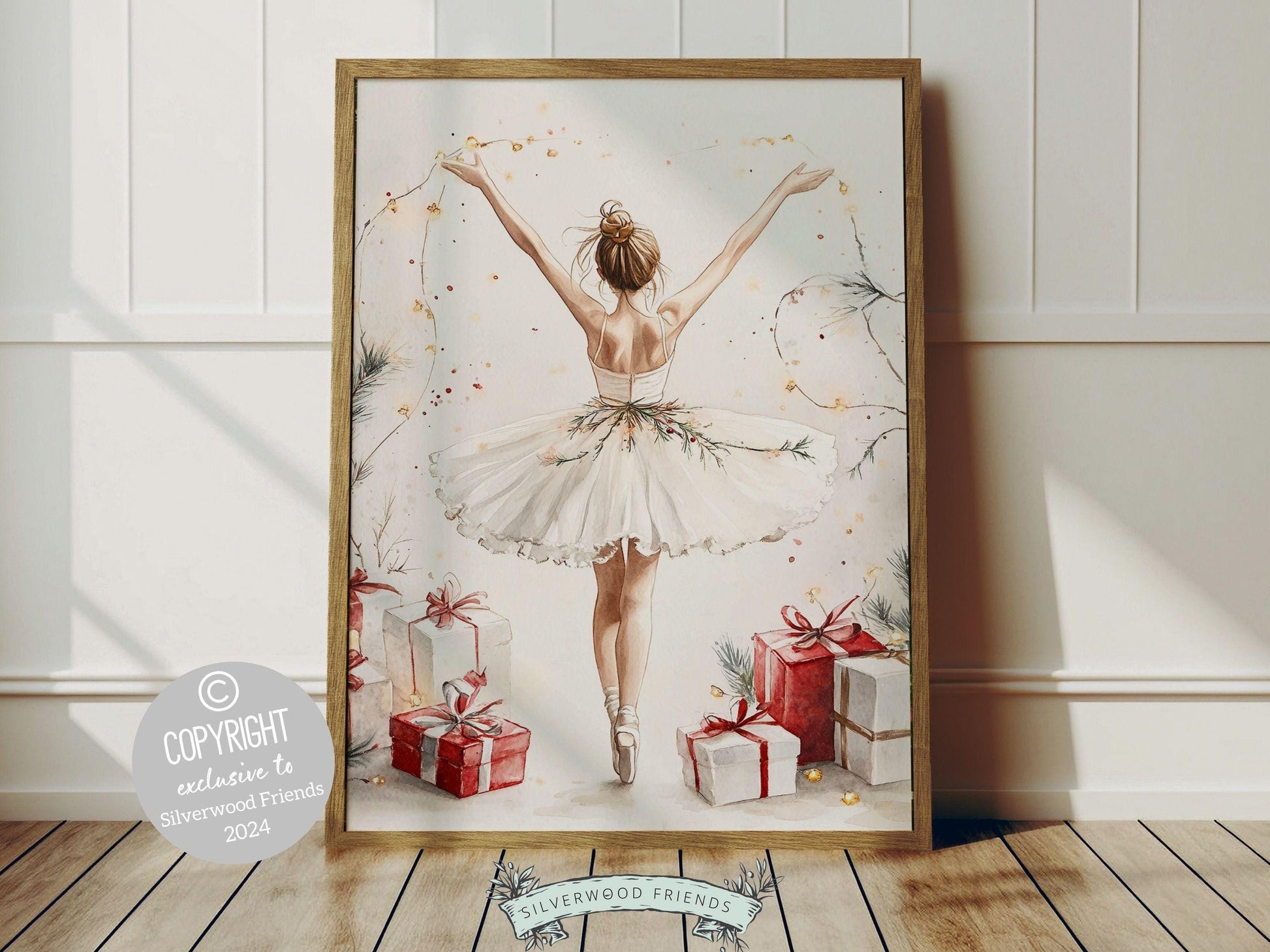 Ballerina Christmas Print, Ballet Nursery Decor, Festive Christmas Printable Wall Art, Seasonal Holiday Decor Trendy Dorm Room Digital Print