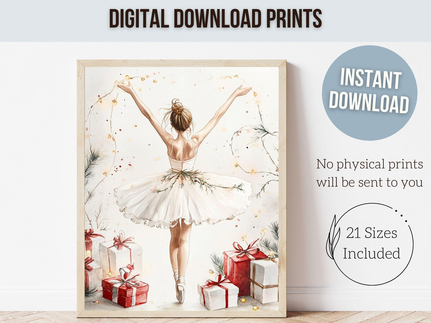 Ballerina Christmas Print, Ballet Nursery Decor, Festive Christmas Printable Wall Art, Seasonal Holiday Decor Trendy Dorm Room Digital Print