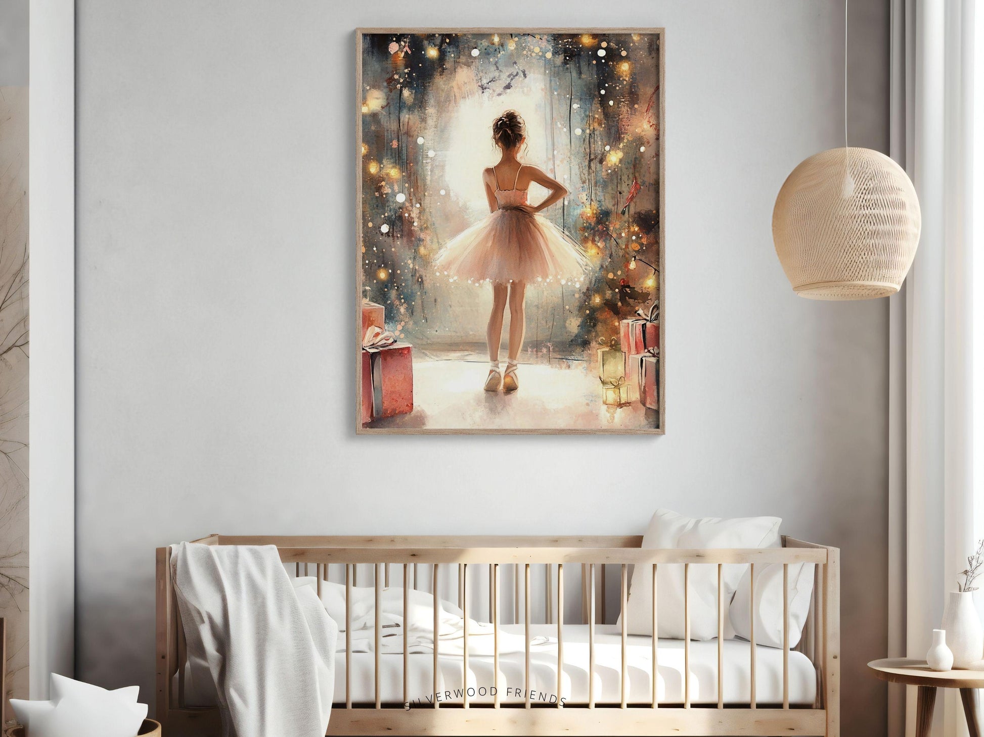 Ballerina Christmas Print, Baby Girls Ballet Nursery Decor Print, Festive Christmas Printable Wall Art, Seasonal Holiday Decor Digital Print
