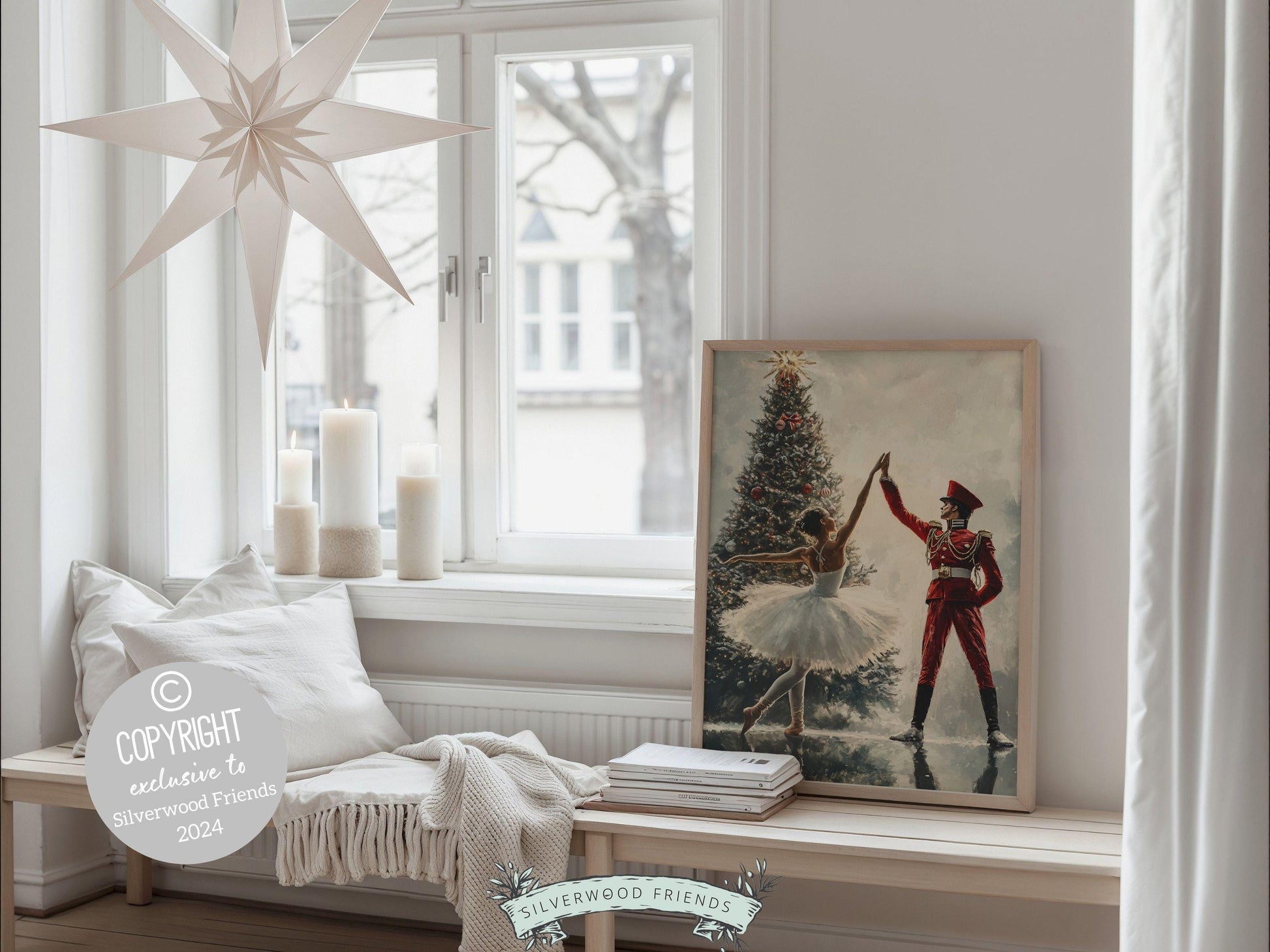 Vintage Christmas Wall Art Print, Ballerina Christmas Tree Print, Festive Christmas Holiday Decor, Nutcracker Ballet Christmas Digital Print