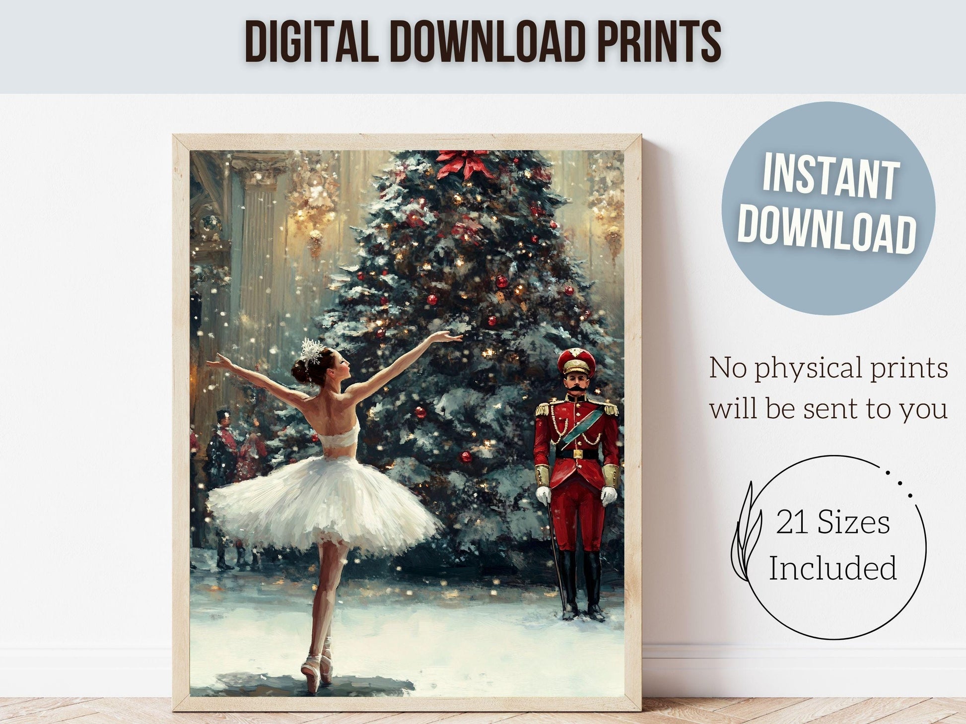 Ballerina Christmas Ballet Print, Christmas Printable Wall Art, Festive Christmas Holiday Hosting Decor, Girls Room Wall Decor Digital Print