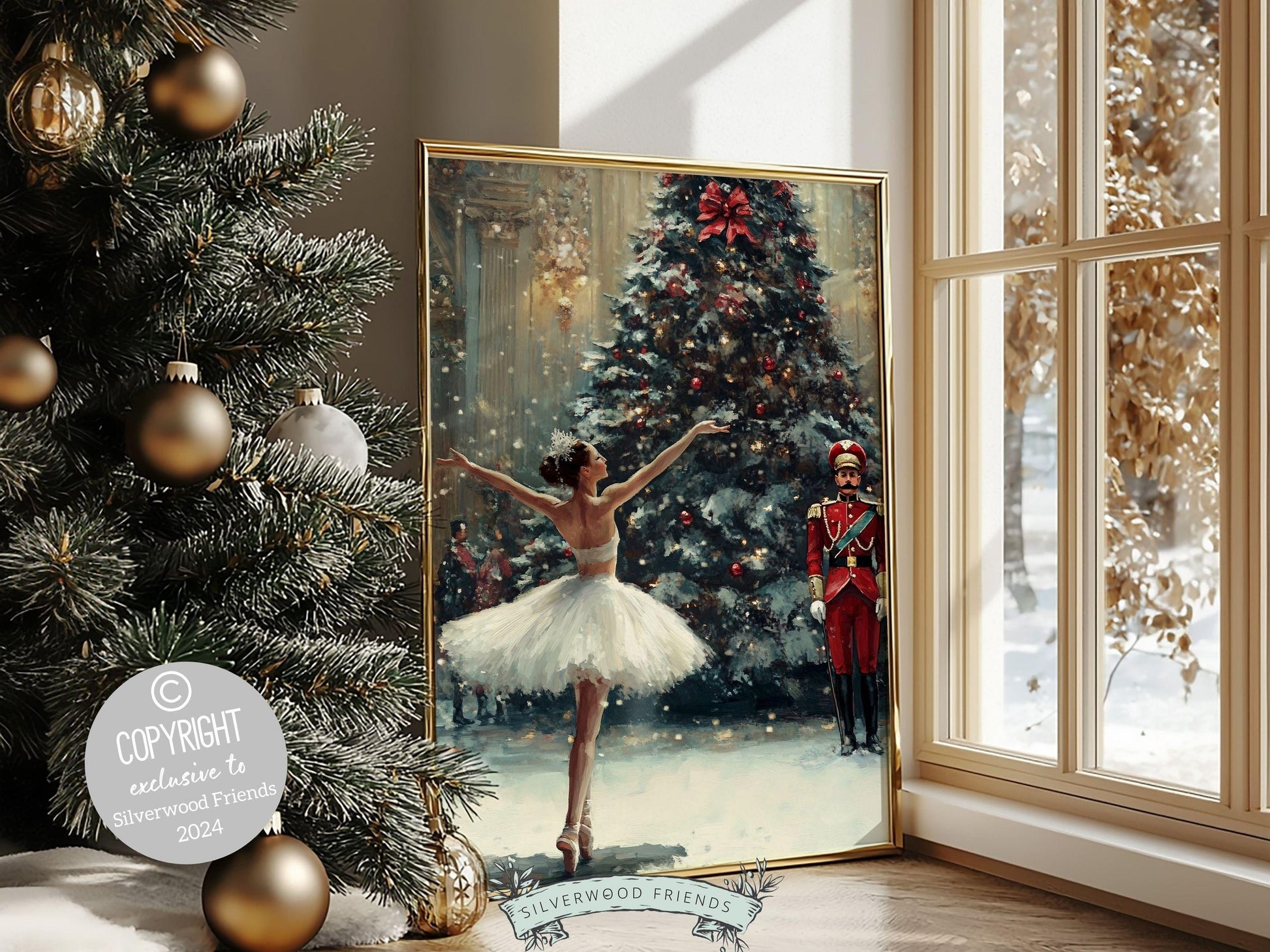 Ballerina Christmas Ballet Print, Christmas Printable Wall Art, Festive Christmas Holiday Hosting Decor, Girls Room Wall Decor Digital Print