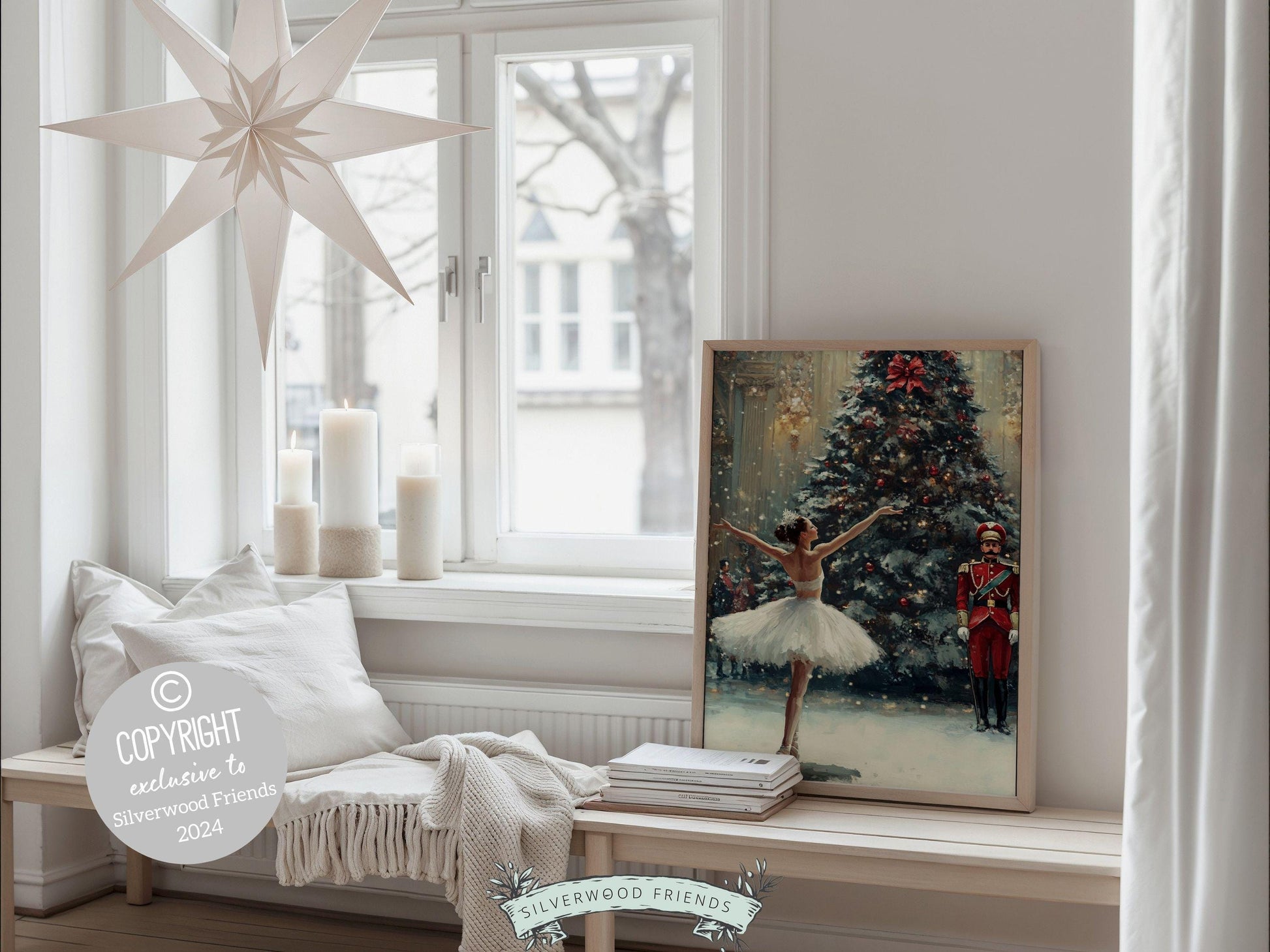 Ballerina Christmas Ballet Print, Christmas Printable Wall Art, Festive Christmas Holiday Hosting Decor, Girls Room Wall Decor Digital Print