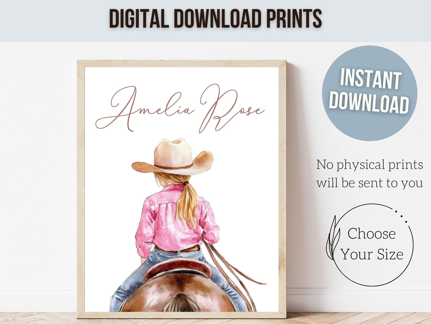 Cowgirl Horse Nursery Print, Cowgirl Horse Nursery Decor, Baby Girl Western Nursery Decor, Horse Girl Nursery Name Wall Art Digital Print