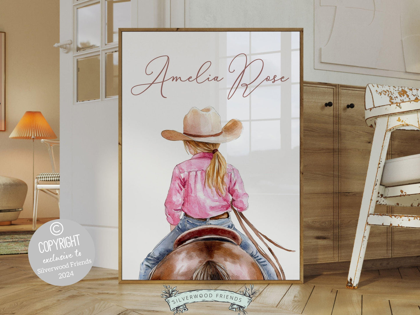 Cowgirl Horse Nursery Print, Cowgirl Horse Nursery Decor, Baby Girl Western Nursery Decor, Horse Girl Nursery Name Wall Art Digital Print