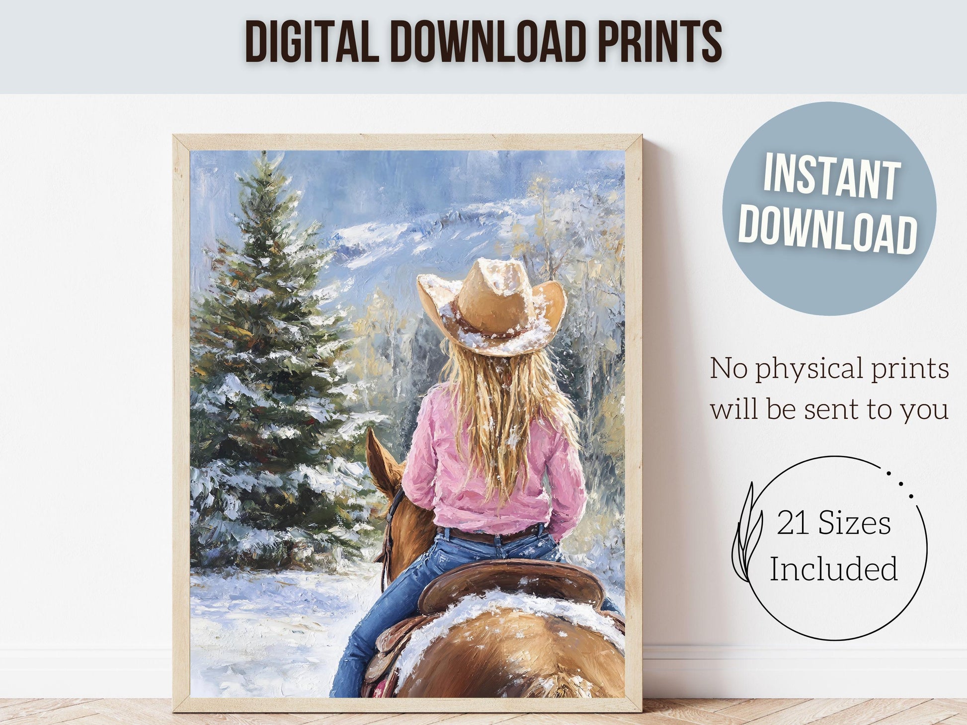 Horse Riding Christmas Wall Art, Western Cowgirl Horse Nursery Decor, Farmhouse Cozy Christmas Decor, Western Holiday Wall Art Digital Print