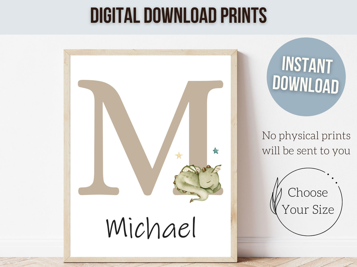 Baby Dragon Nursery Prints, Baby Dragon Nursery Decor, Custom Dragon Baby Name Nursery Wall Art Print , Personalized Fairytale Digital Print