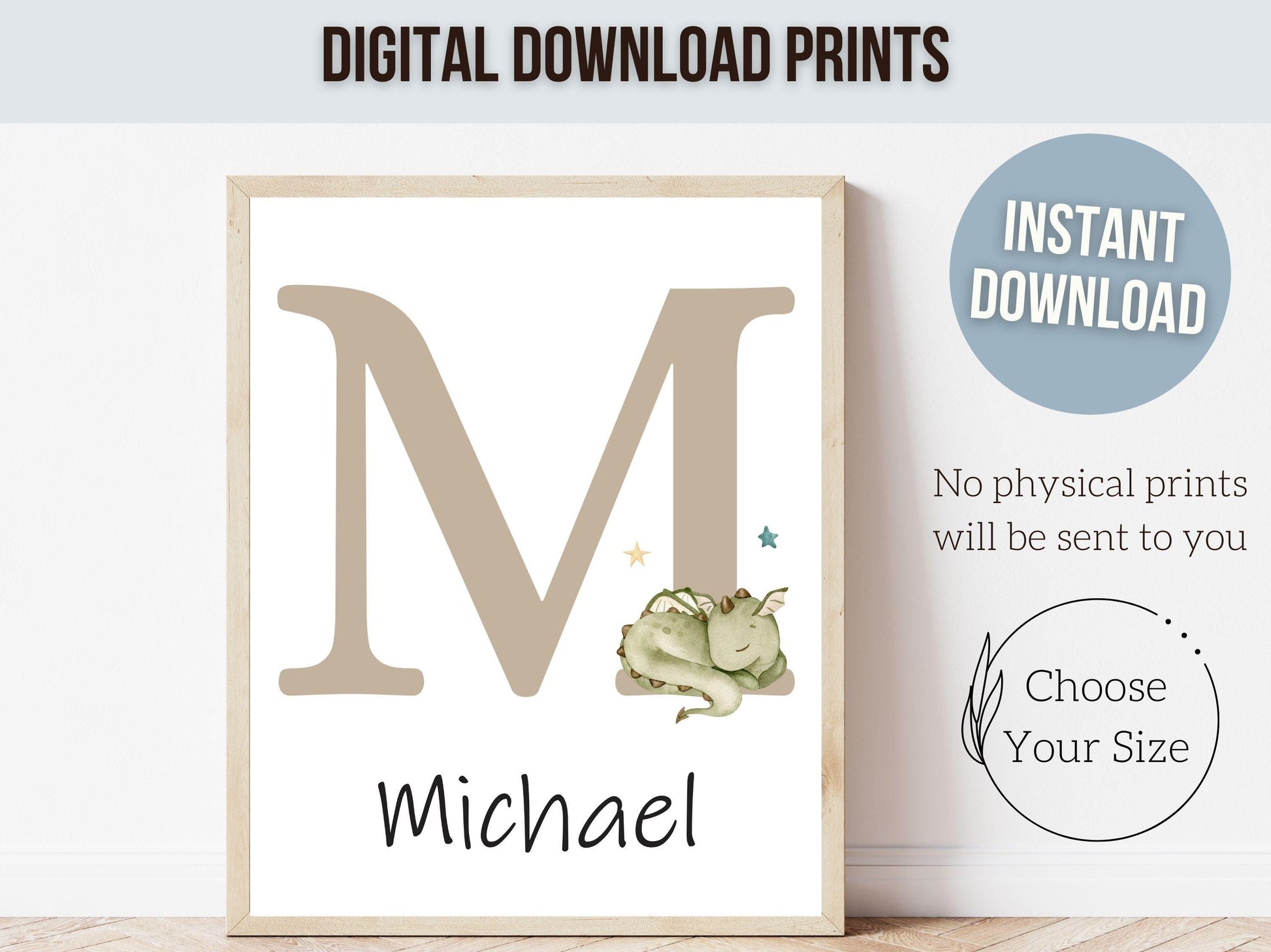 Baby Dragon Nursery Prints, Baby Dragon Nursery Decor, Custom Dragon Baby Name Nursery Wall Art Print , Personalized Fairytale Digital Print