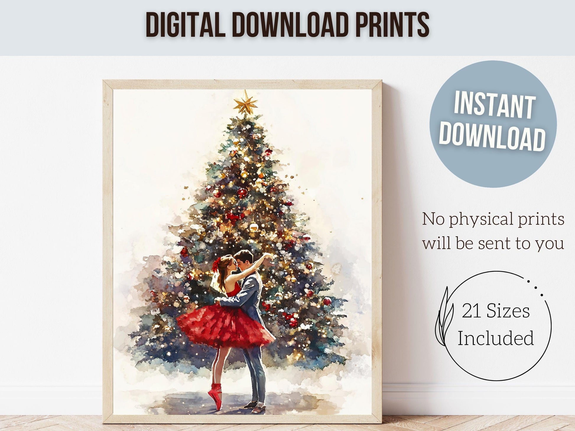 Romantic Ballet Christmas Print, Ballerina Christmas Printable Wall Art, Festive Christmas Holiday Decor, Vintage Christmas Digital Print