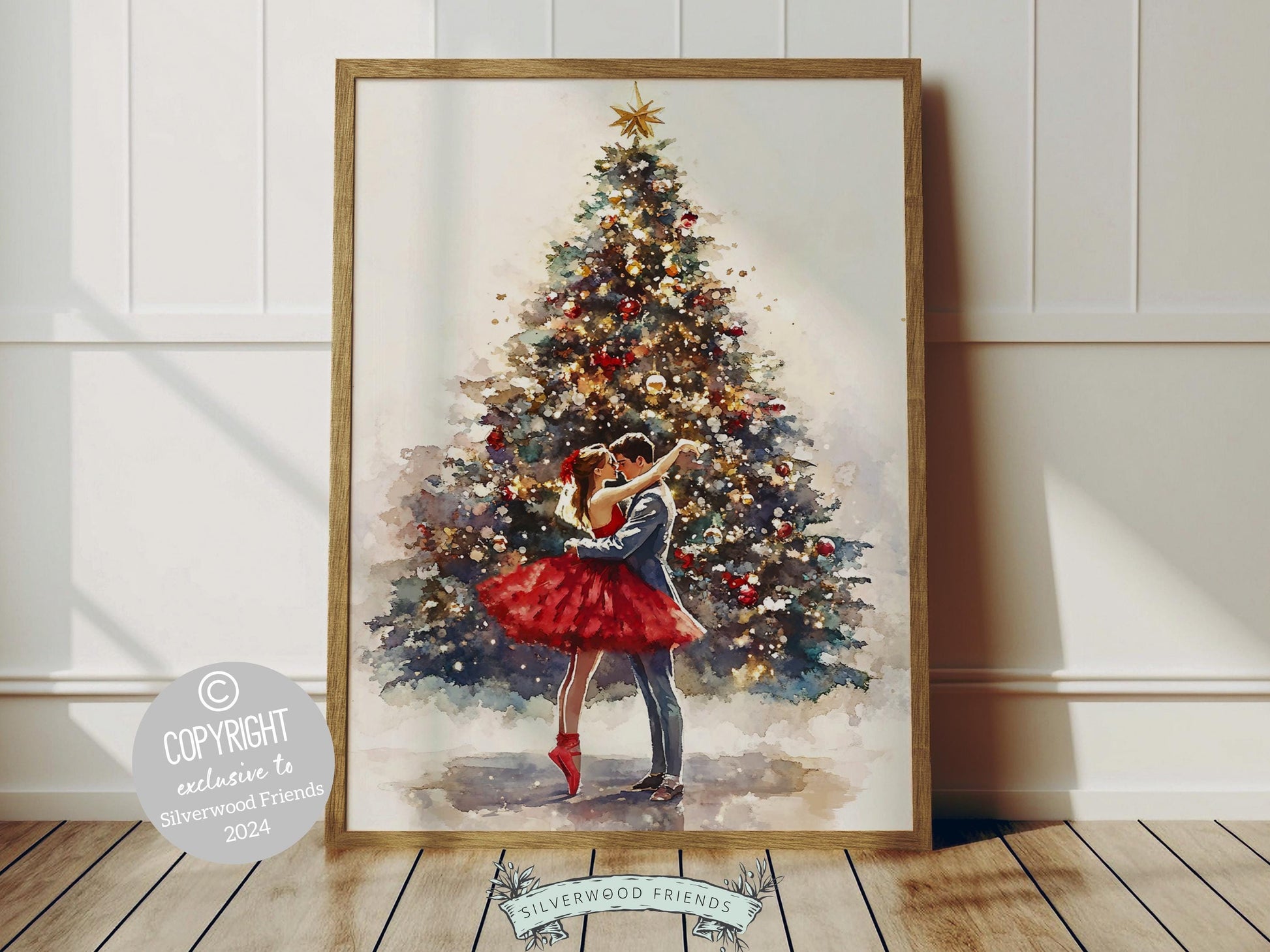 Romantic Ballet Christmas Print, Ballerina Christmas Printable Wall Art, Festive Christmas Holiday Decor, Vintage Christmas Digital Print