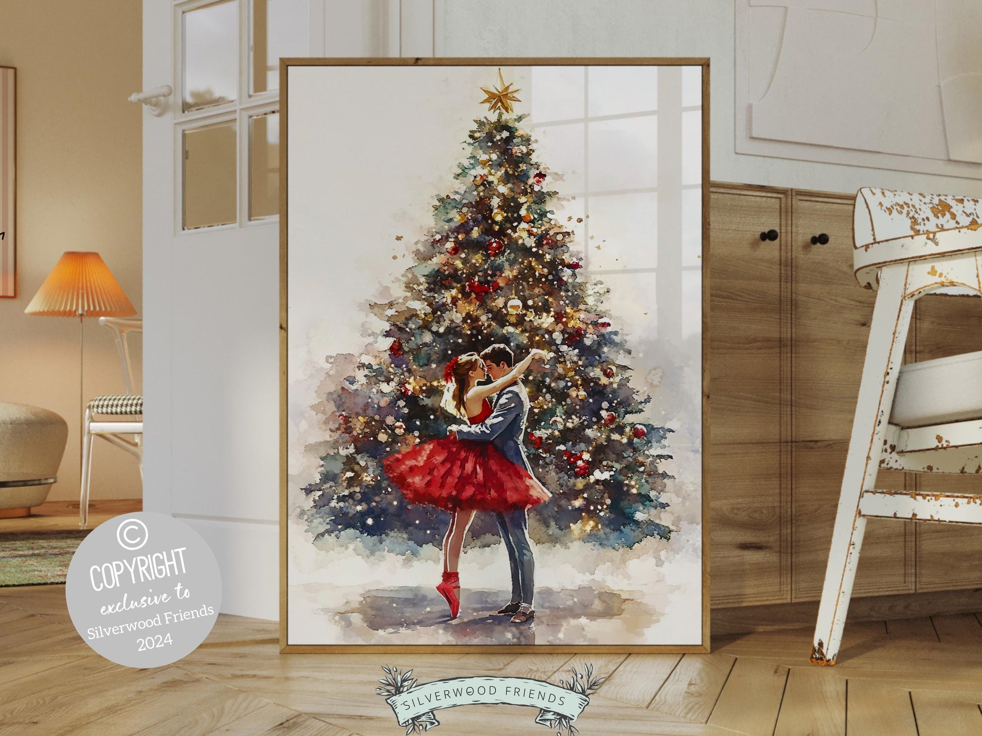 Romantic Ballet Christmas Print, Ballerina Christmas Printable Wall Art, Festive Christmas Holiday Decor, Vintage Christmas Digital Print