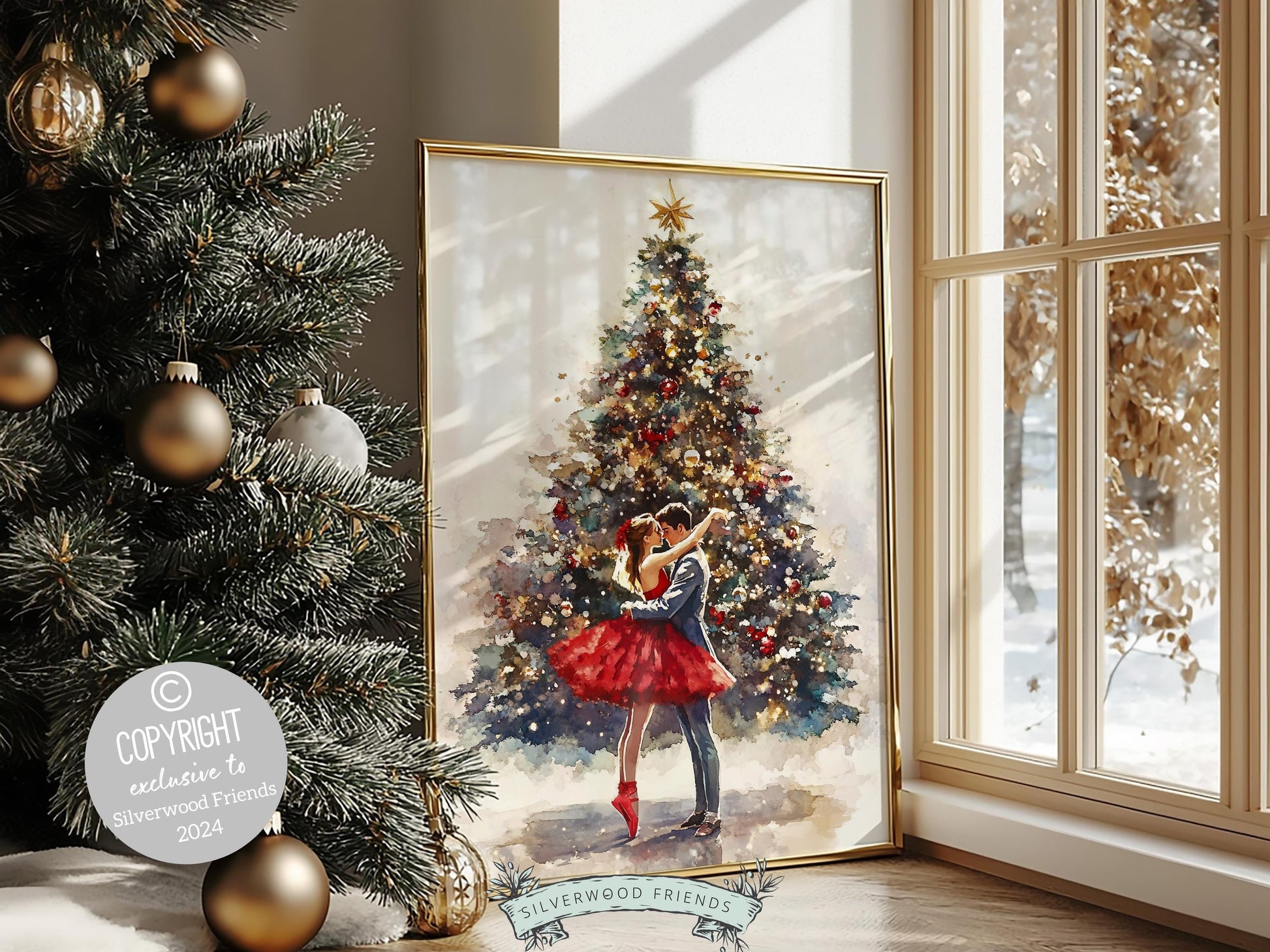 Romantic Ballet Christmas Print, Ballerina Christmas Printable Wall Art, Festive Christmas Holiday Decor, Vintage Christmas Digital Print