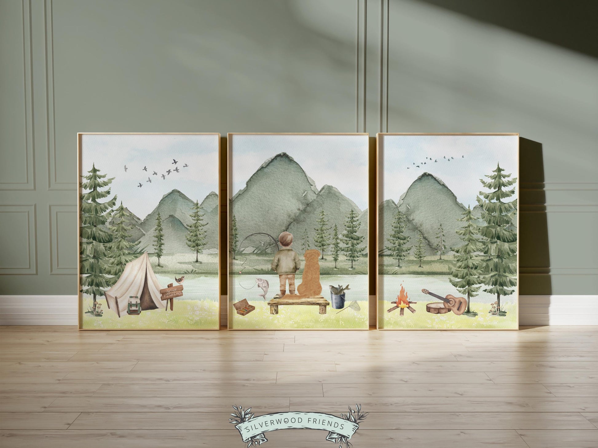 Fishing Nursery Wall Art, Boys Woodland Camping Fishing Nursery Decor, Fish Print,Boys Gone Fishing Adventure Mountain Nursery Digital Print