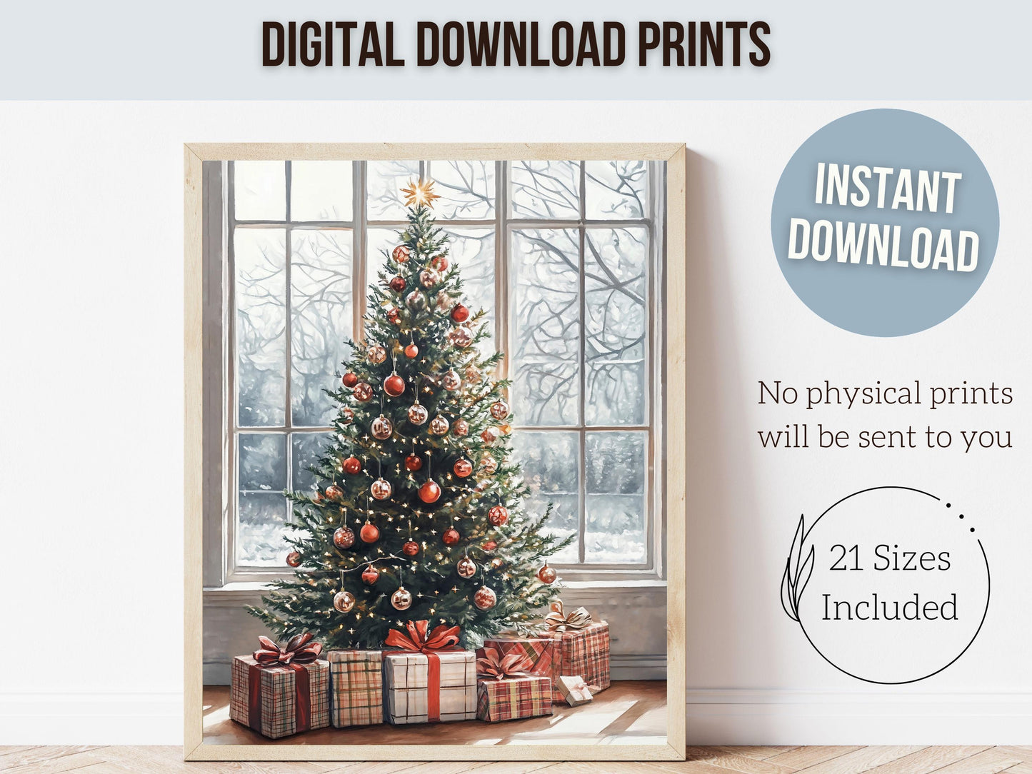 Christmas Tree Print, Christmas Tree Wall Art, Christmas Farmhouse Holiday Decor Printables, Seasonal Festive Decor, Xmas Tree Digital Print