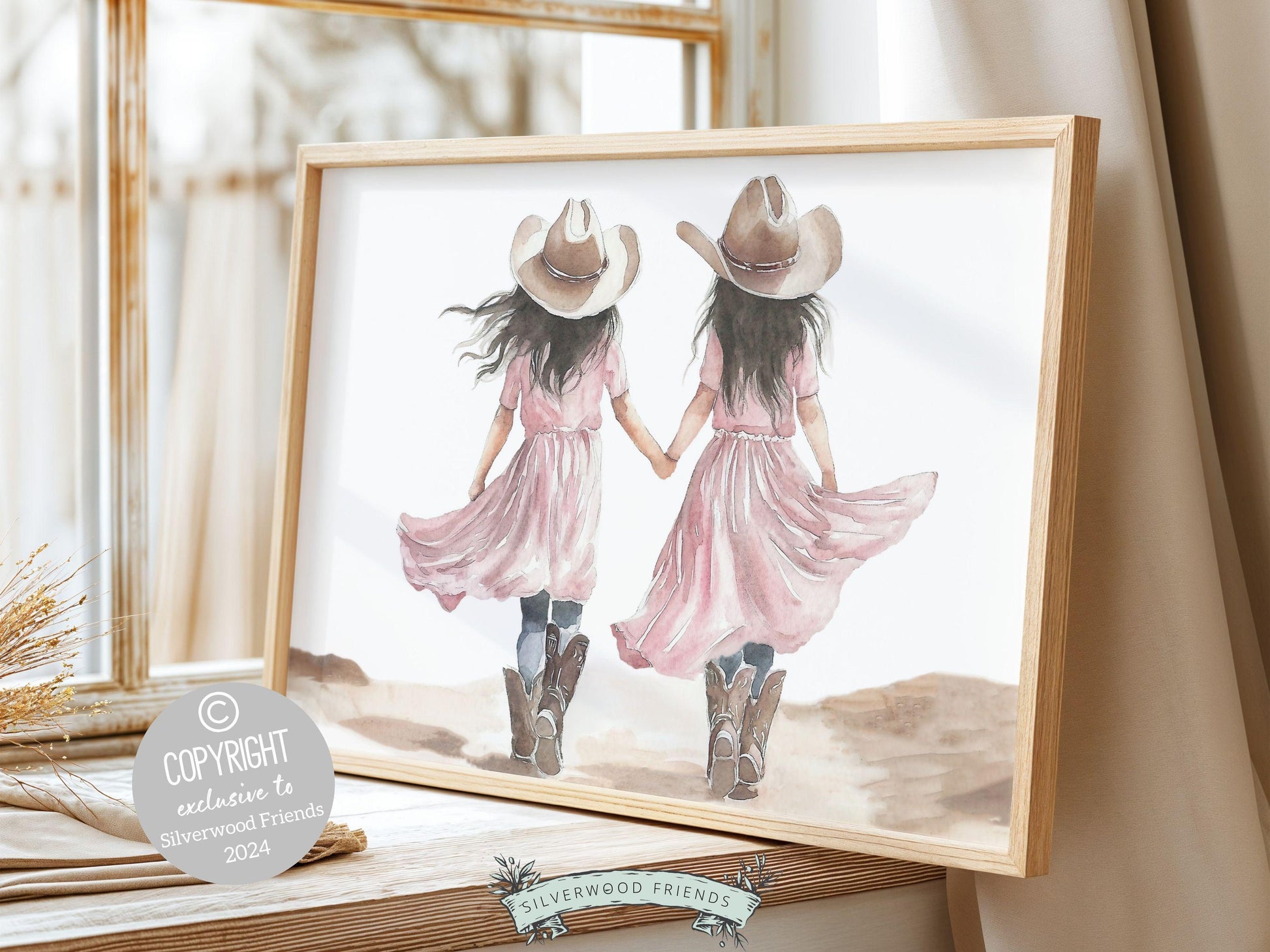 Cowgirl Nursery Print, Cowgirl Nursery Decor, Baby Girls Western Nursery Decor, Little Cowgirl Twin Sisters Nursery Wall Art Digital Print
