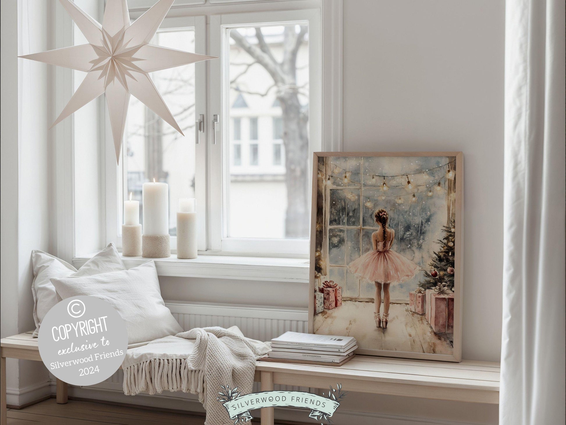 Ballerina Christmas Print, Ballet Nursery Decor Print, Festive Christmas Printable Wall Art, Seasonal Holiday Decor, Xmas Tree Digital Print