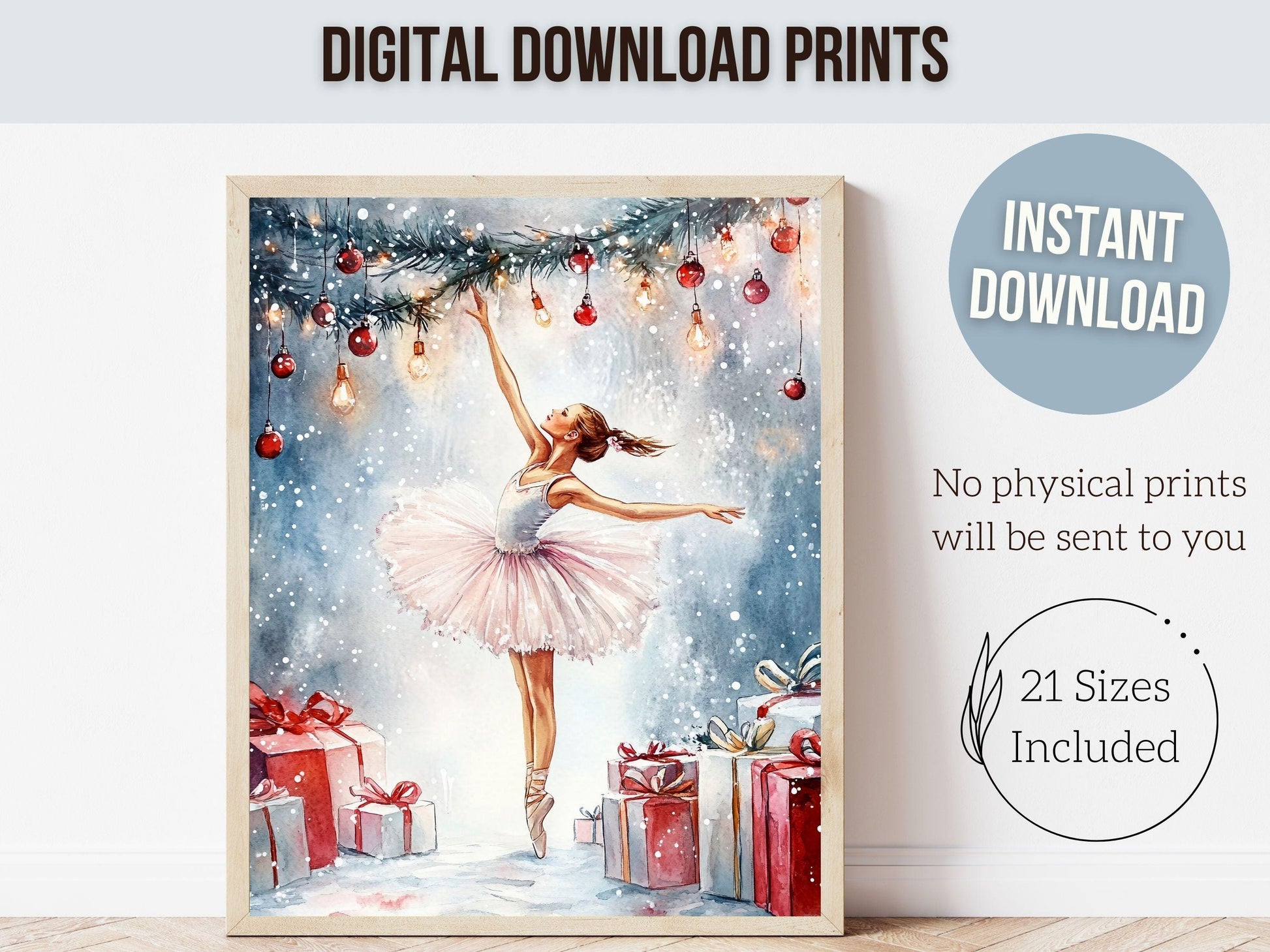 Ballerina Christmas Print, Ballet Nursery Decor Print, Festive Christmas Printable Wall Art, Seasonal Holiday Decor, Xmas Tree Digital Print