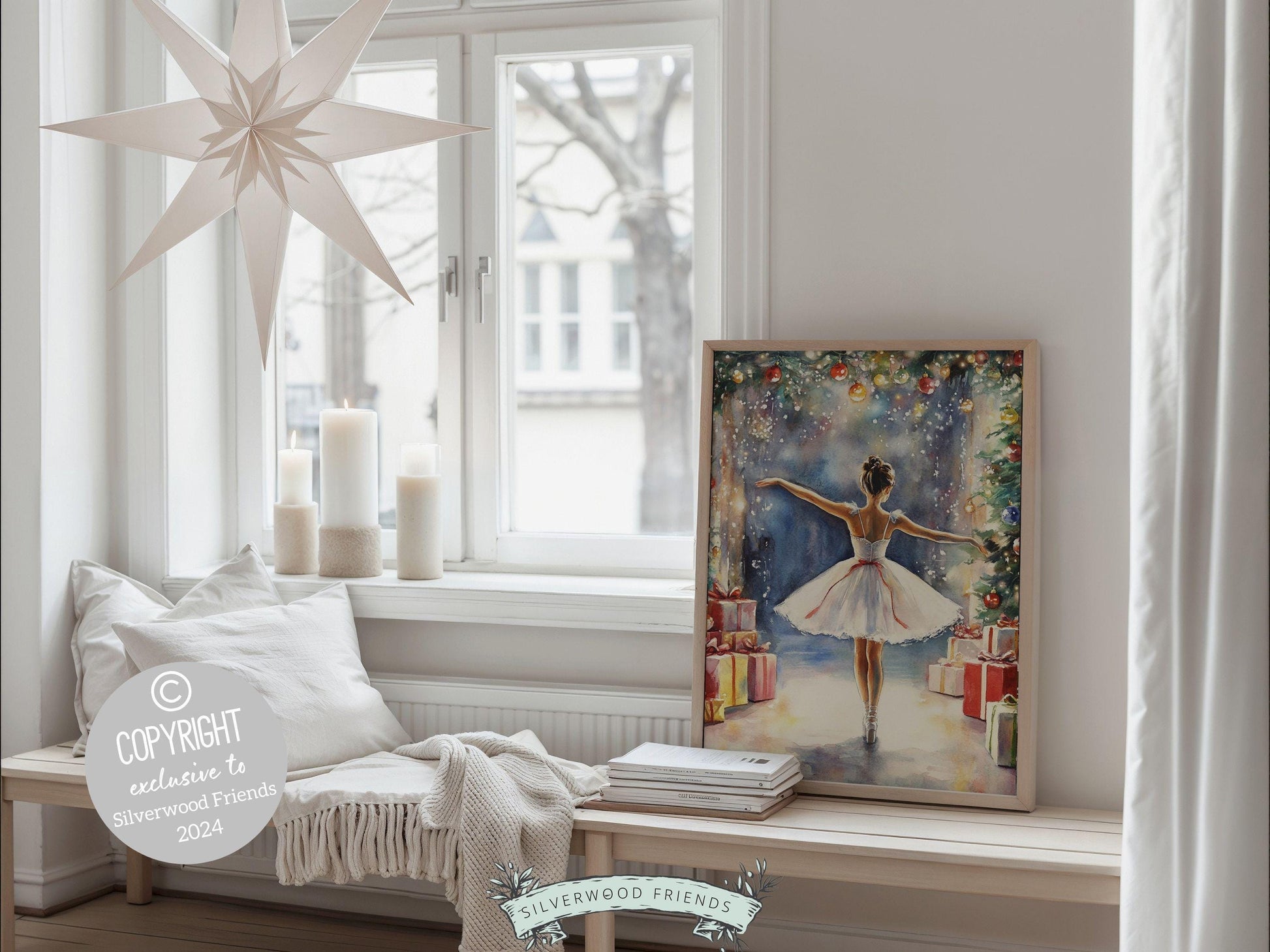 Ballerina Christmas Print, Ballet Nursery Decor Print, Festive Christmas Printable Wall Art, Seasonal Holiday Decor, Xmas Tree Digital Print