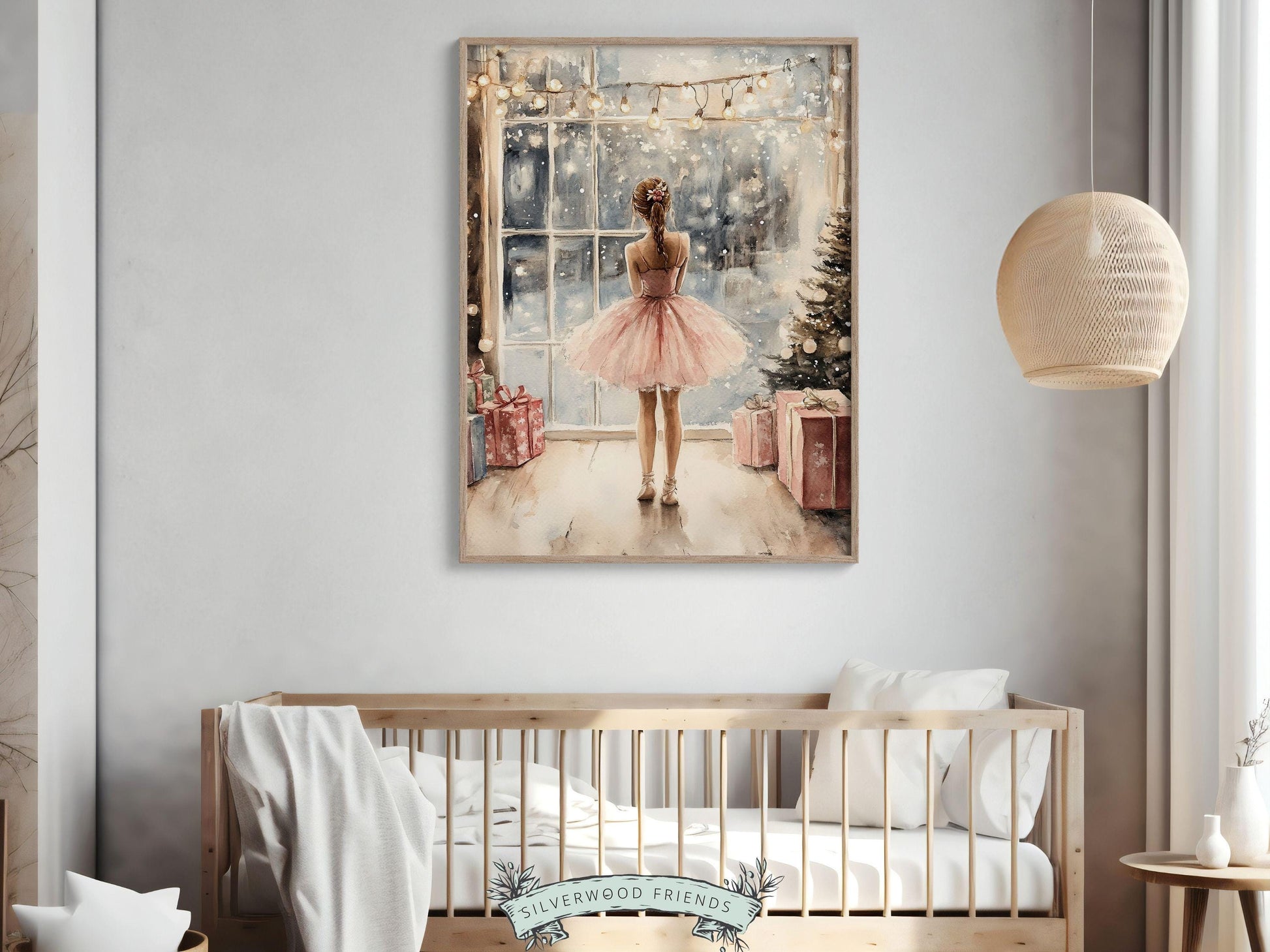Ballerina Christmas Print, Ballet Nursery Decor Print, Festive Christmas Printable Wall Art, Seasonal Holiday Decor, Xmas Tree Digital Print