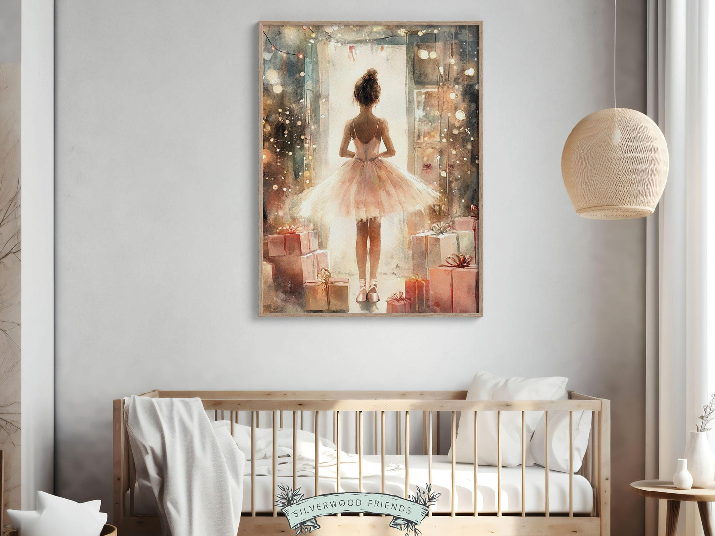 Ballerina Christmas Print, Ballet Nursery Decor Print, Festive Christmas Printable Wall Art, Seasonal Holiday Decor, Xmas Tree Digital Print
