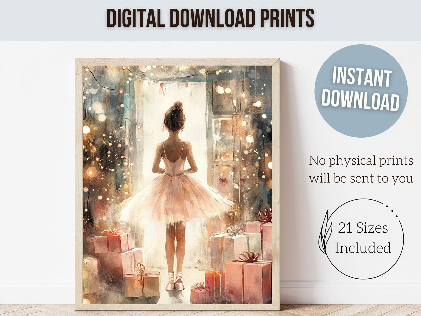Ballerina Christmas Print, Ballet Nursery Decor Print, Festive Christmas Printable Wall Art, Seasonal Holiday Decor, Xmas Tree Digital Print