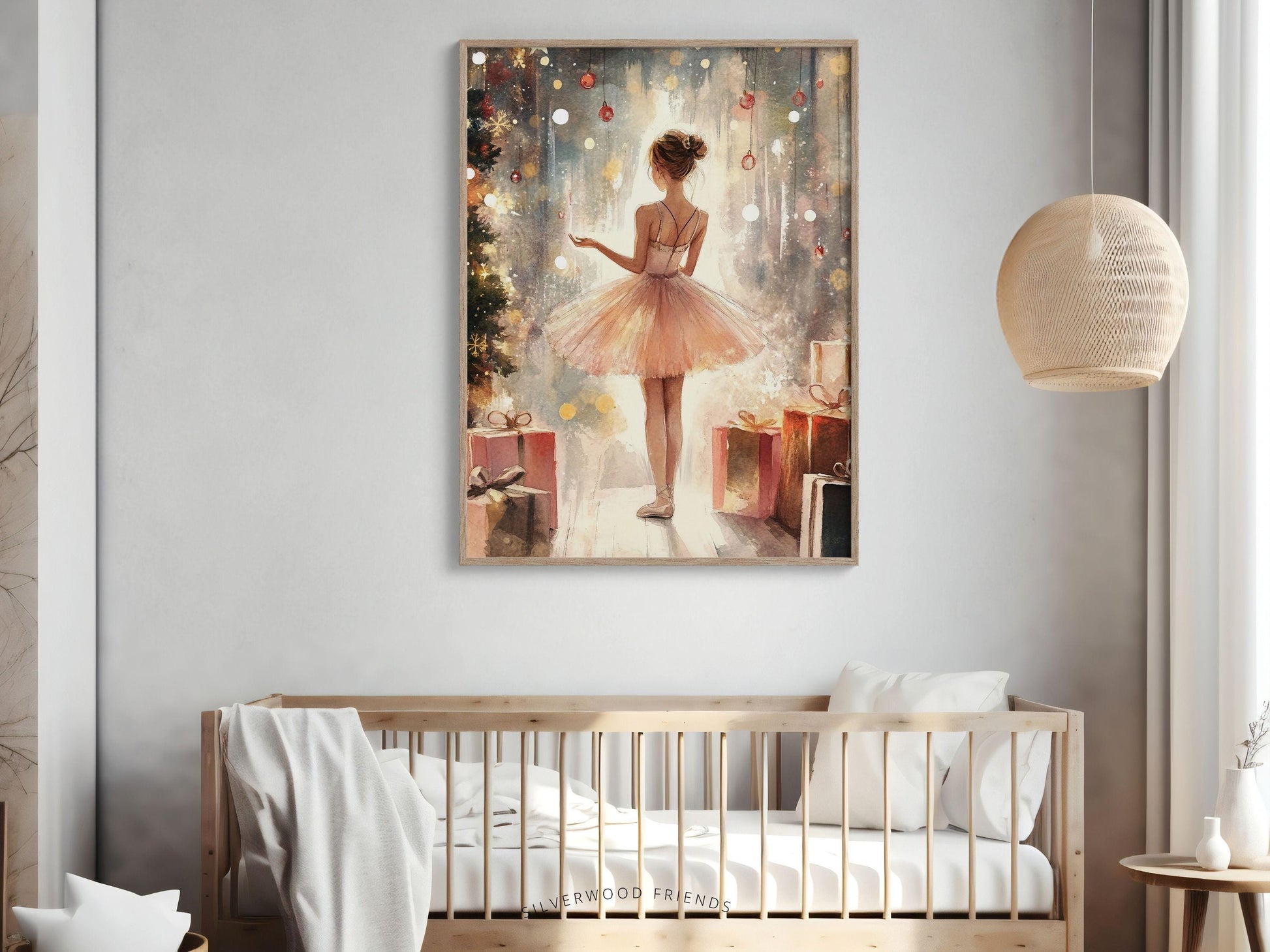 Ballerina Christmas Print, Ballet Nursery Decor Print, Festive Christmas Printable Wall Art, Seasonal Holiday Decor, Xmas Tree Digital Print