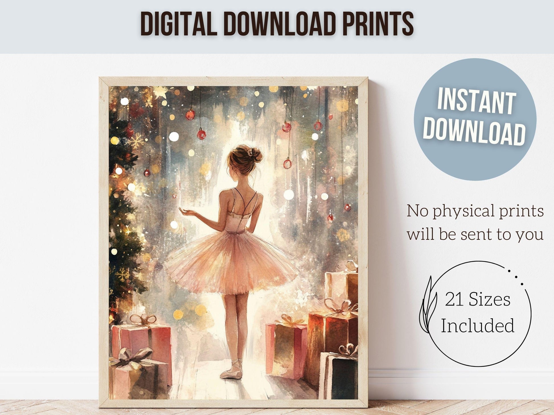 Ballerina Christmas Print, Ballet Nursery Decor Print, Festive Christmas Printable Wall Art, Seasonal Holiday Decor, Xmas Tree Digital Print
