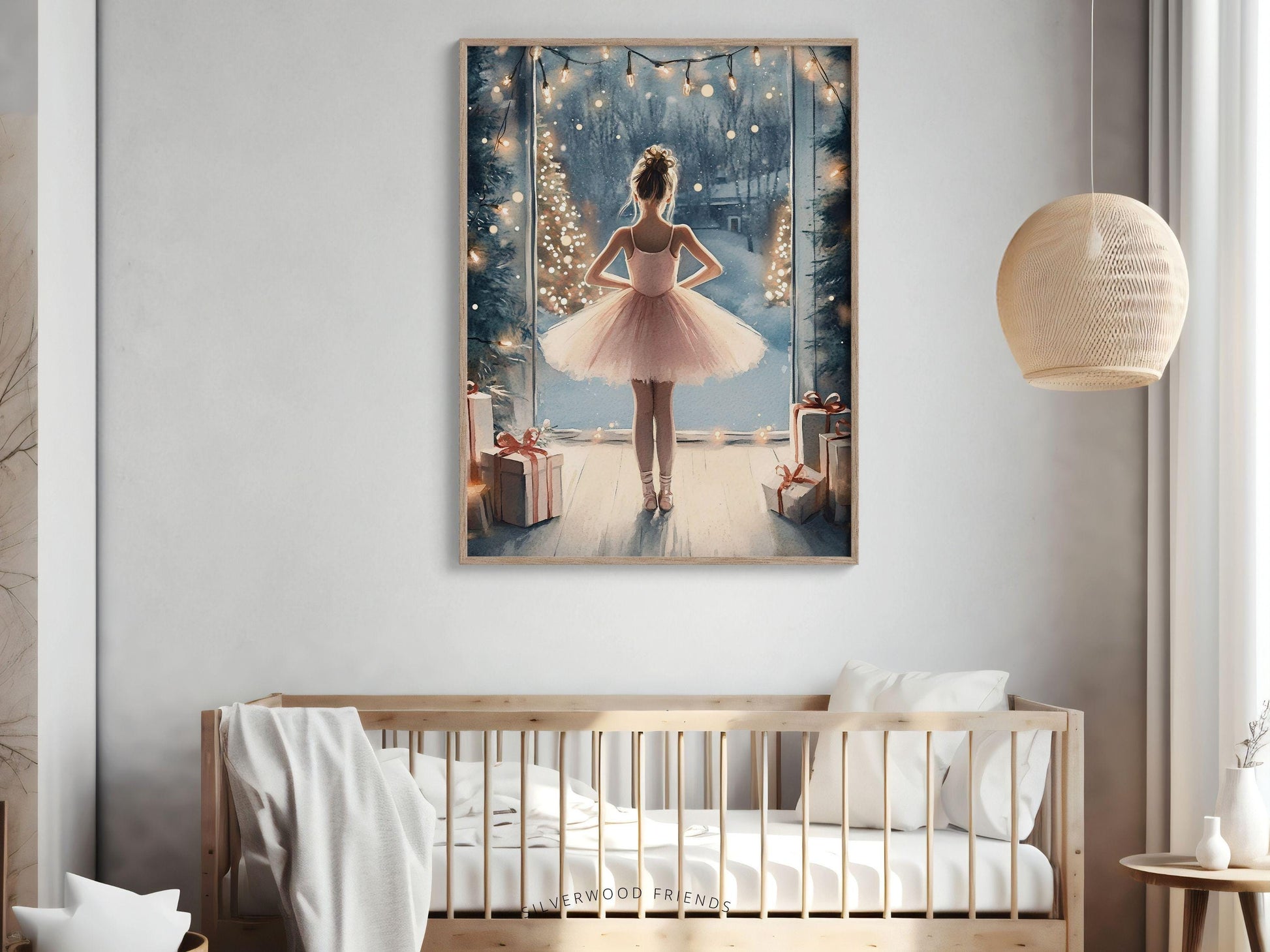 Ballerina Christmas Print, Ballet Dancer Nursery Decor Print, Festive Christmas Printable Wall Art,Seasonal Holiday Xmas Decor Digital Print