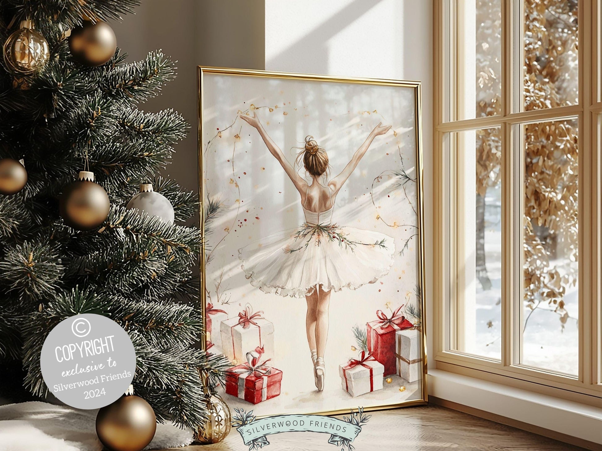 Ballerina Christmas Print, Ballet Nursery Decor, Festive Christmas Printable Wall Art, Seasonal Holiday Decor Trendy Dorm Room Digital Print