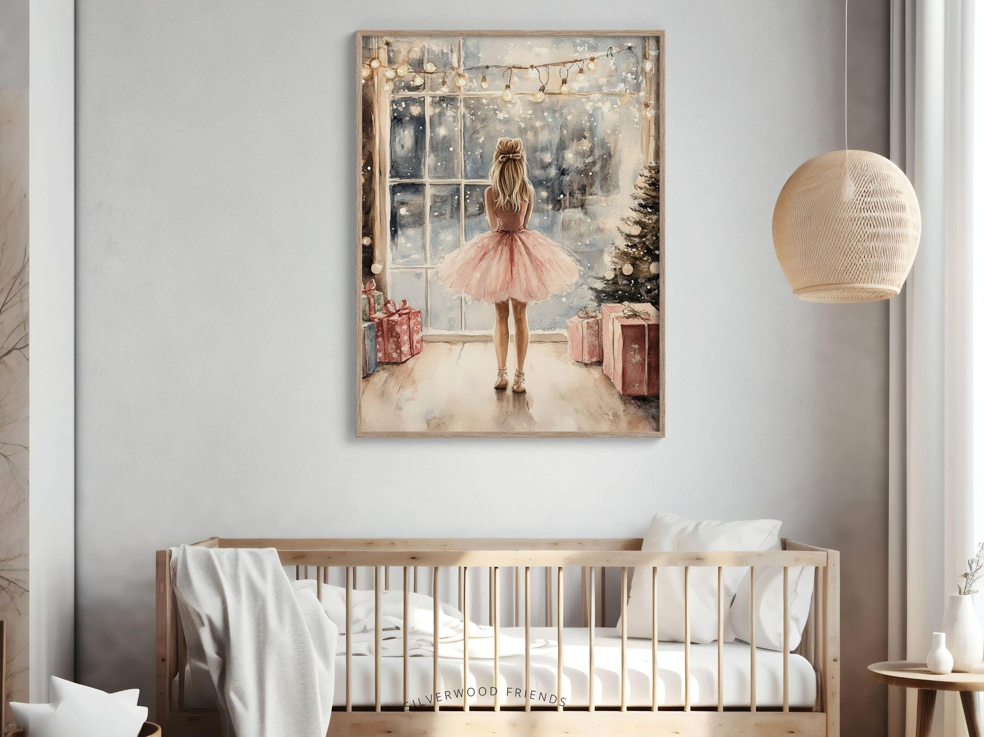 Ballerina Christmas Print, Baby Girl Ballet Nursery Decor Prints, Festive Christmas Printable Wall Art, Seasonal Holiday Decor Digital Print