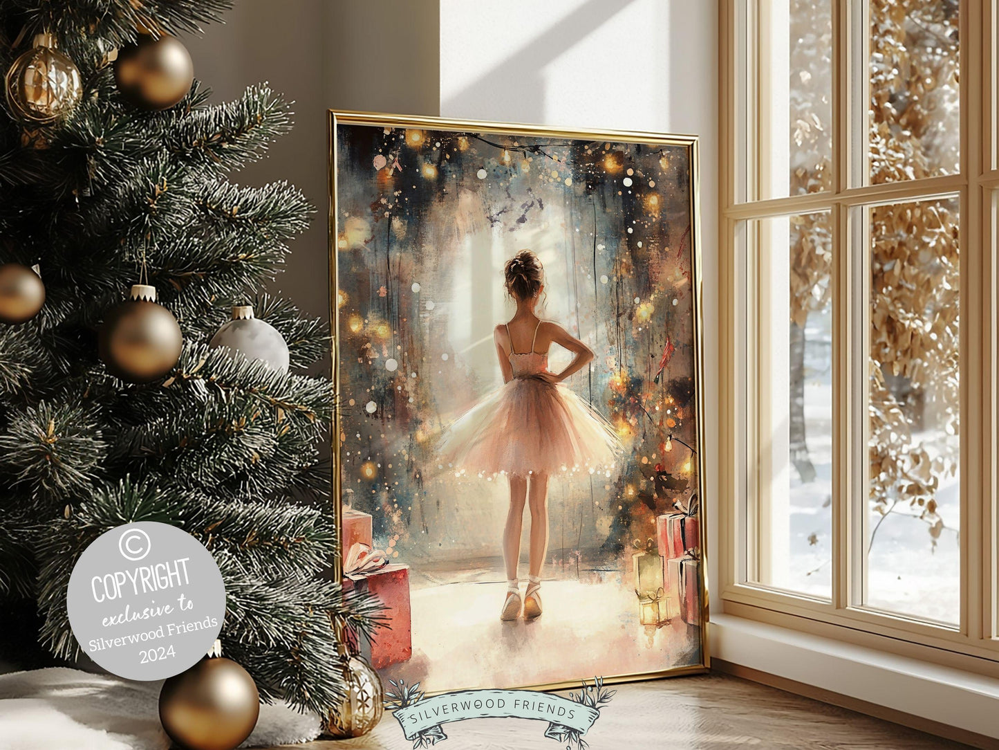 Ballerina Christmas Print, Baby Girls Ballet Nursery Decor Print, Festive Christmas Printable Wall Art, Seasonal Holiday Decor Digital Print