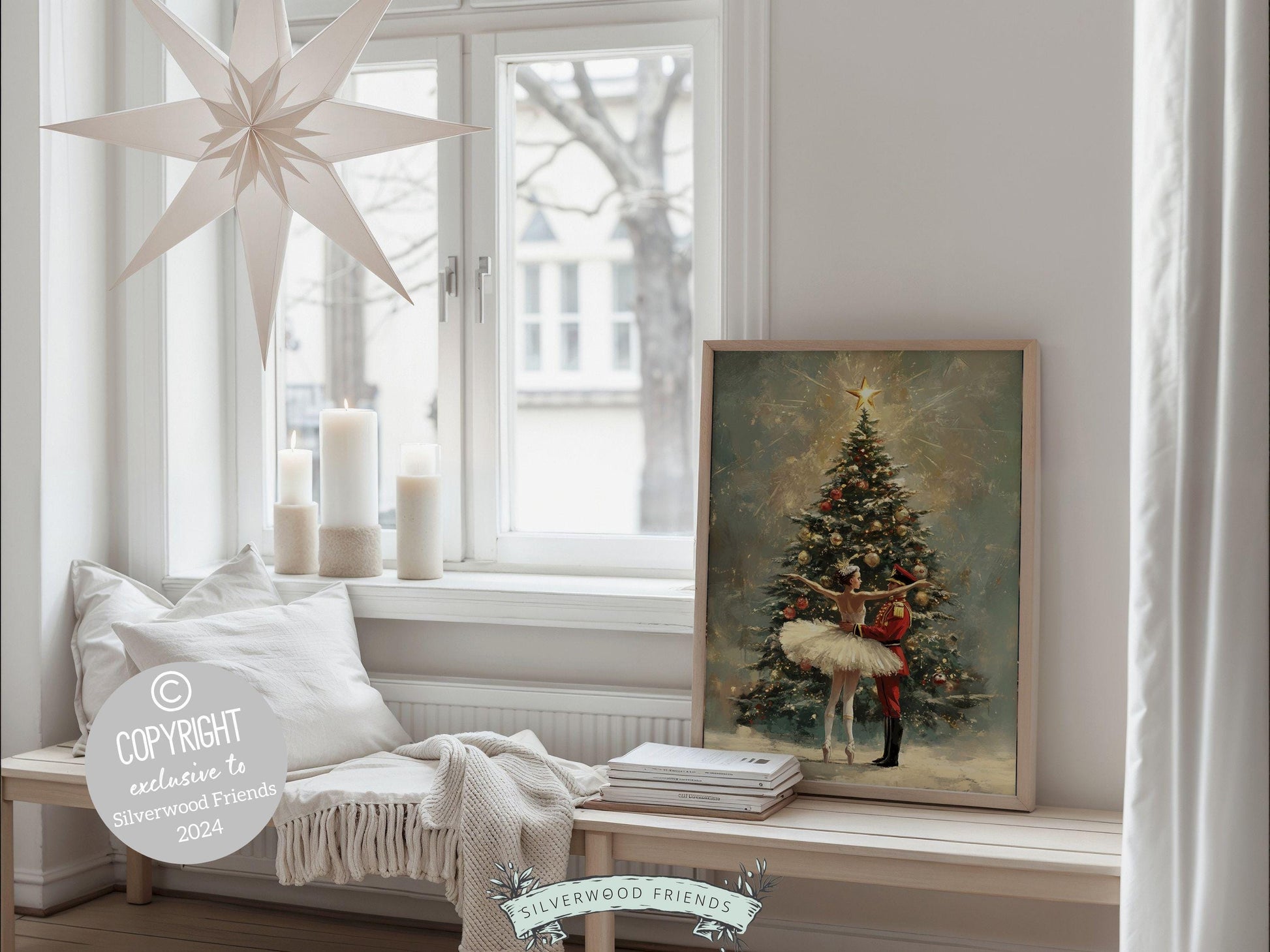 Vintage Christmas Tree Print, Ballerina Christmas Printable Wall Art, Festive Christmas Decor, Nutcracker Ballet Christmas Digital Print